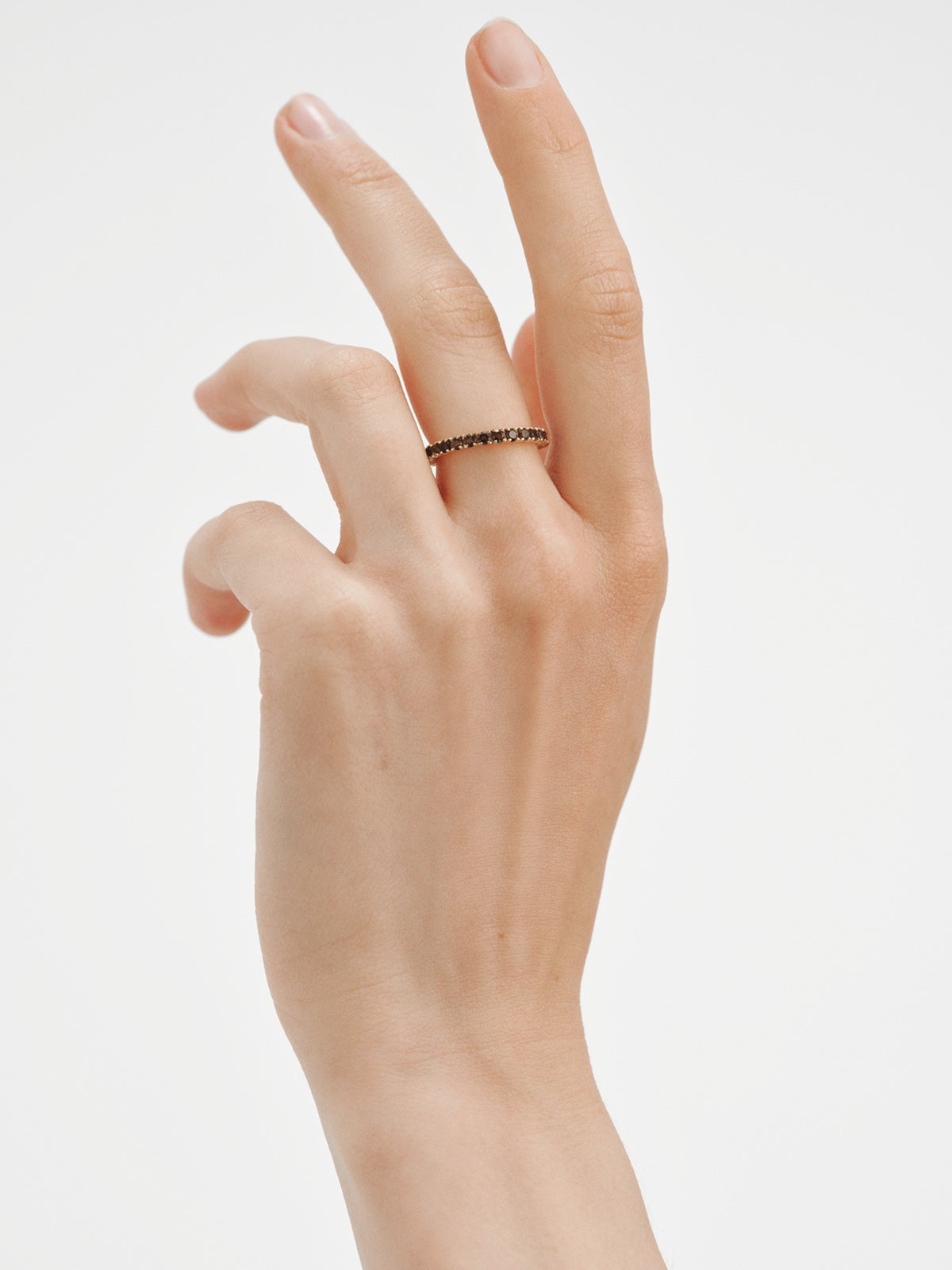 Rivière ring in 18K gold-plated 925 sterling silver with smoky quartz