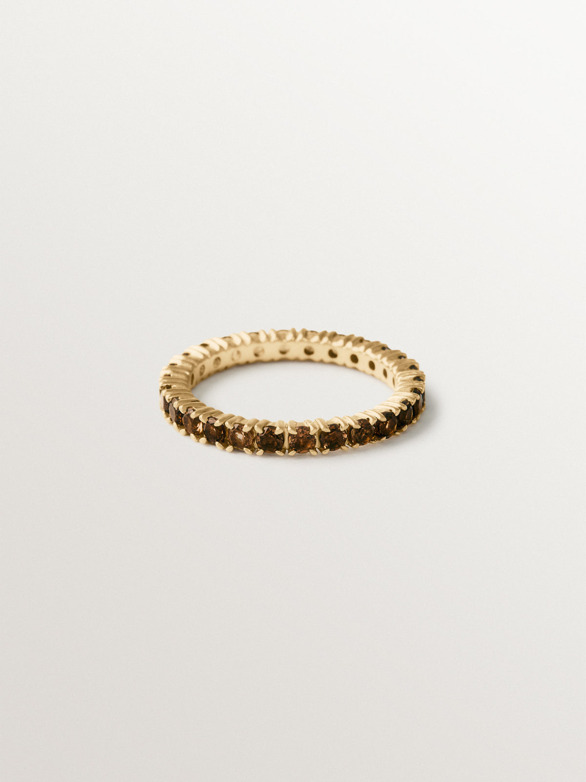 Rivière ring in 18K gold-plated 925 sterling silver with smoky quartz