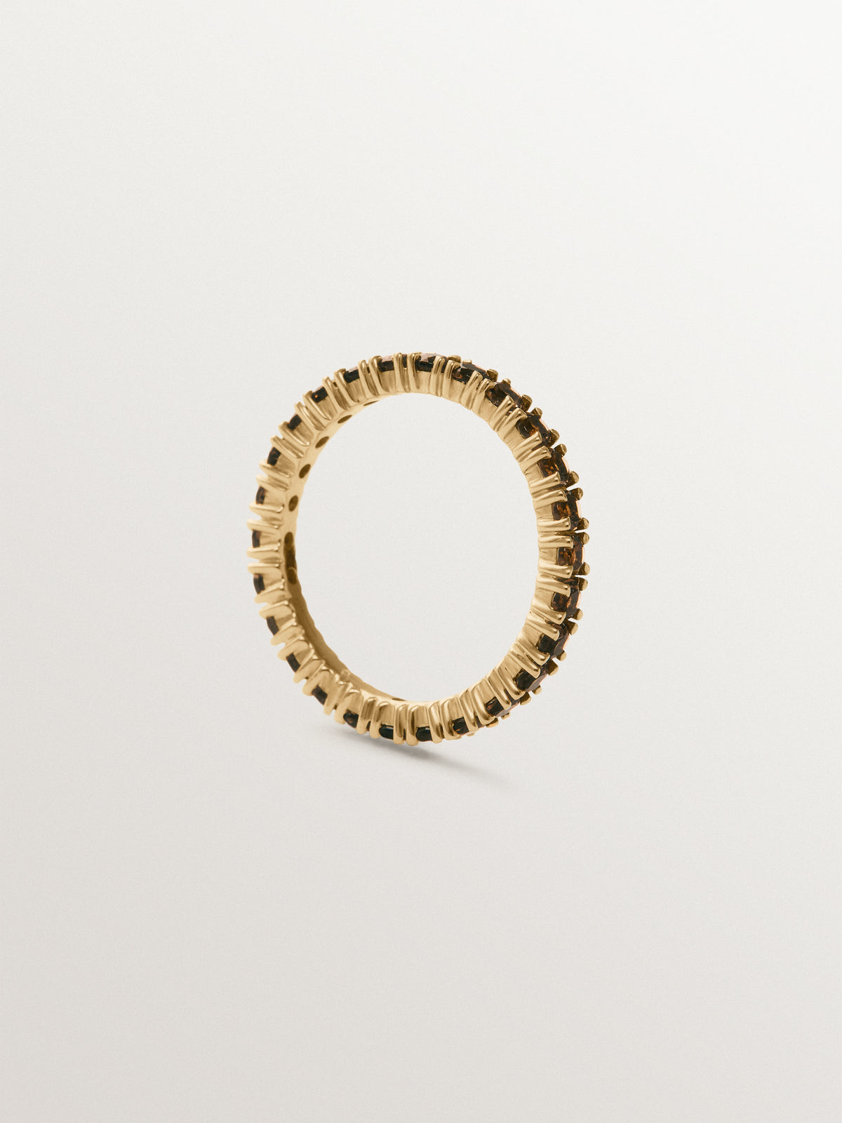 Rivière ring in 18K gold-plated 925 sterling silver with smoky quartz