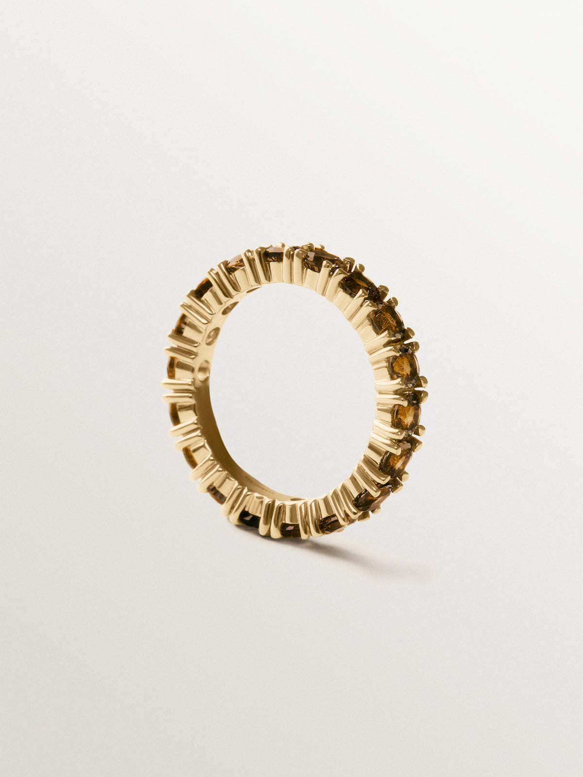 Thick Rivière ring in 18K gold-plated 925 sterling silver with smoky quartz