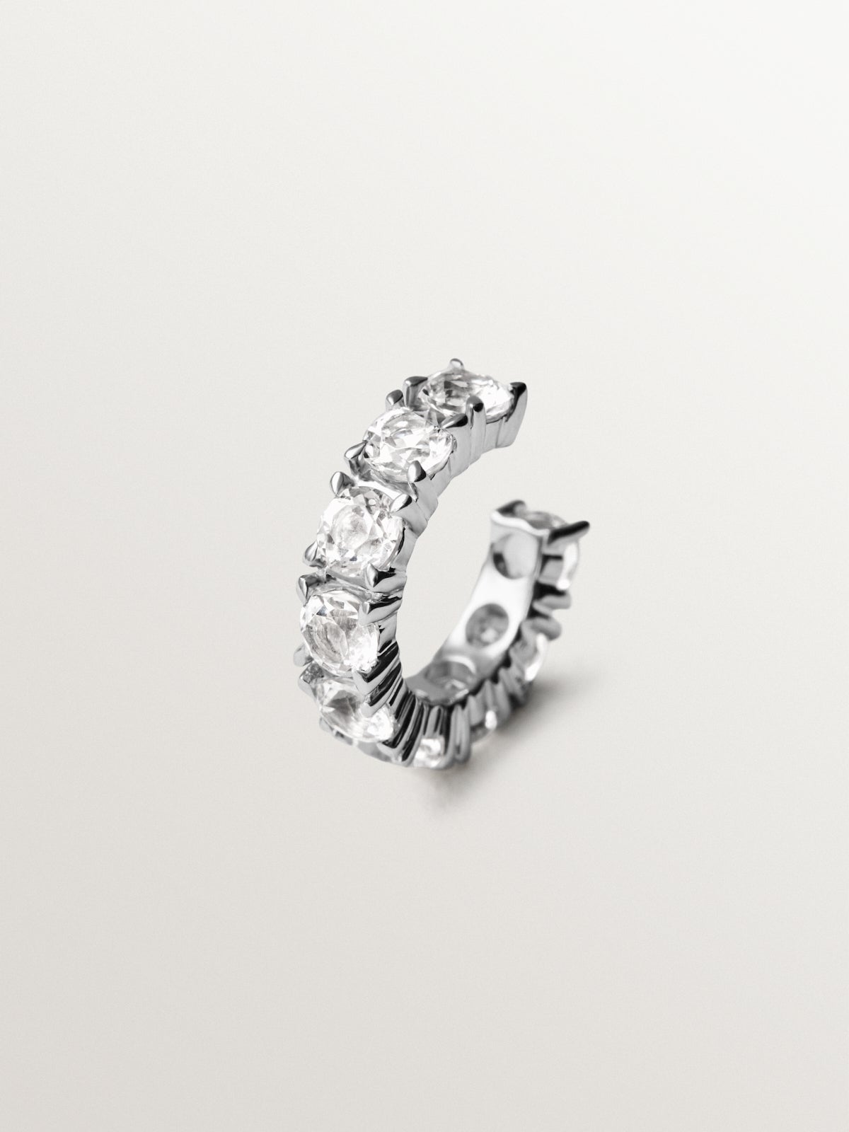 Thick 925 silver earcuff earring with white topaz