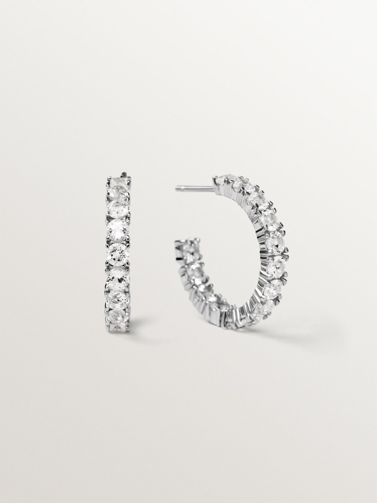 925 silver hoop earrings with white topaz