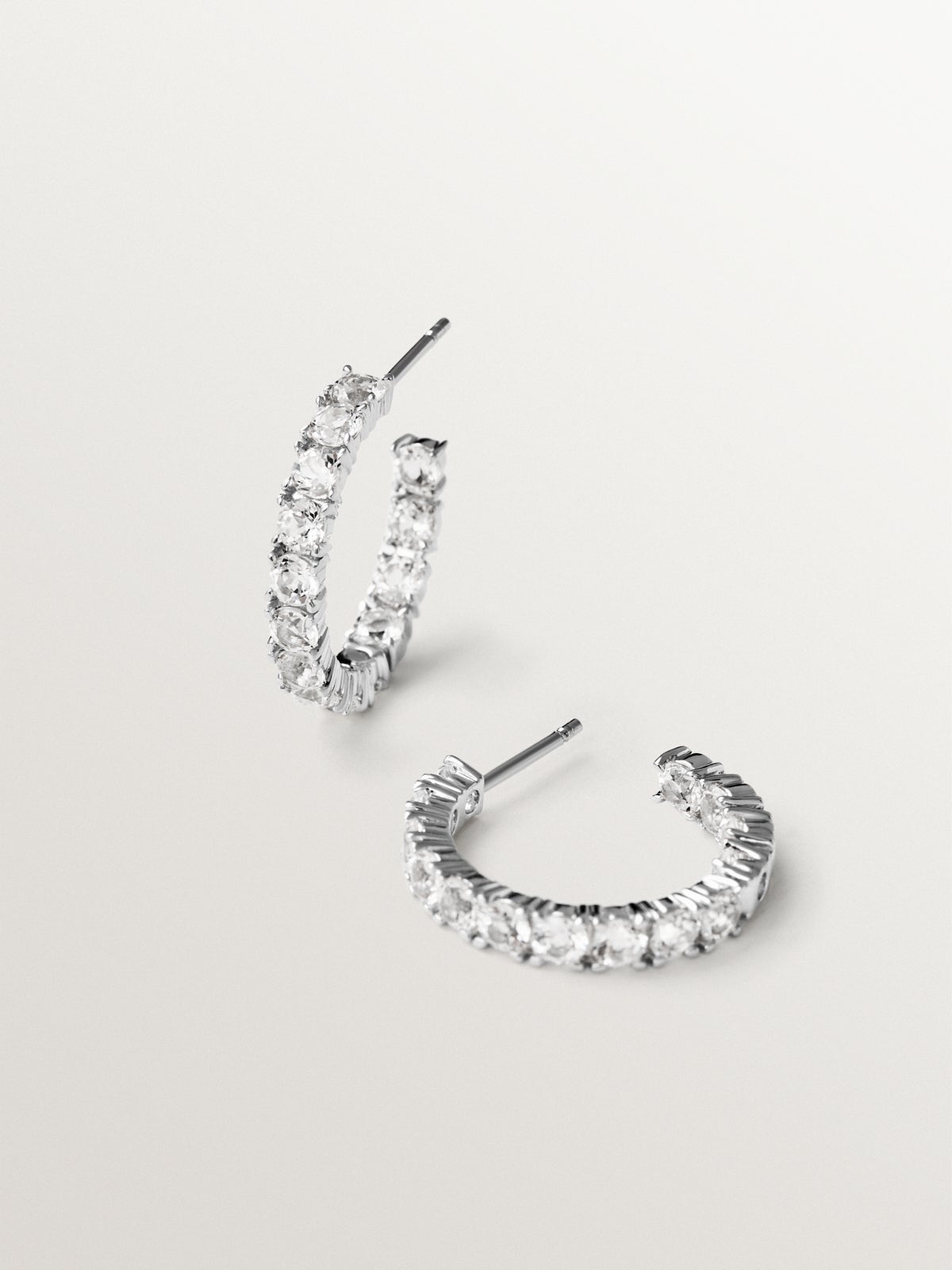 925 silver hoop earrings with white topaz