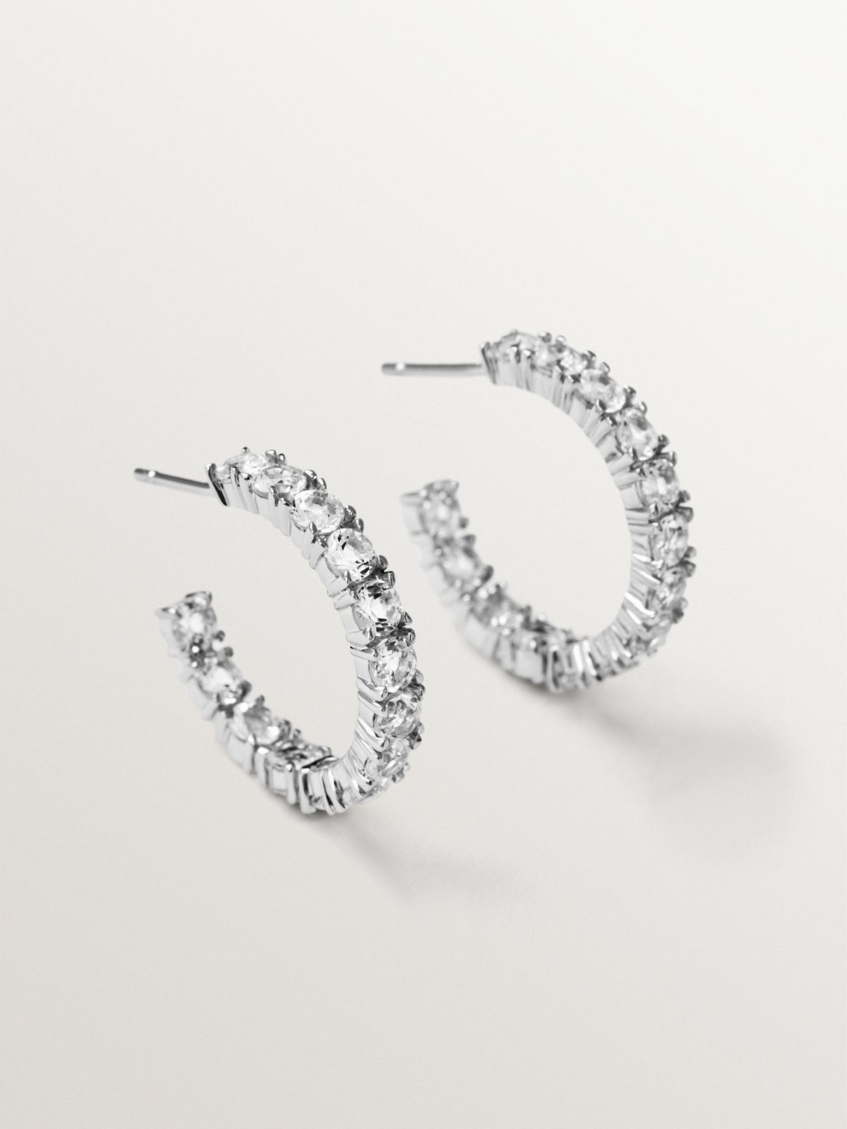 925 silver hoop earrings with white topaz