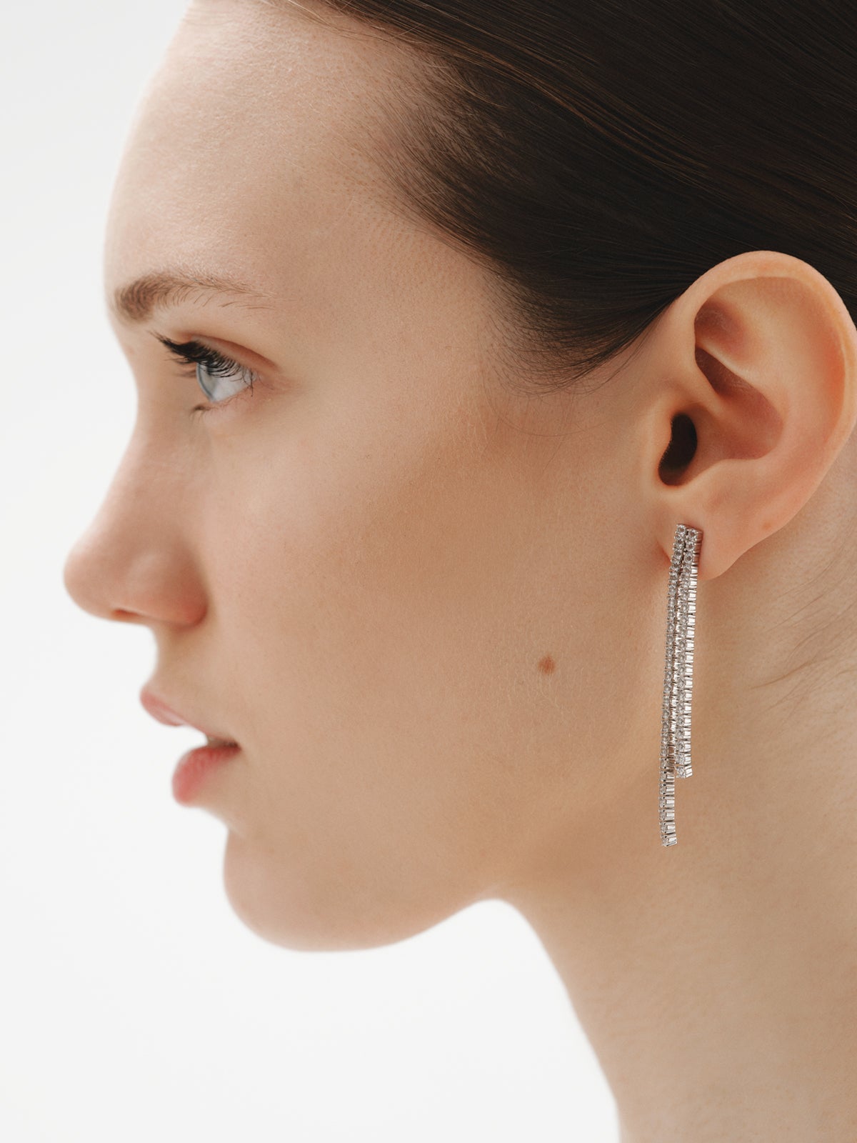 925 silver long earrings with white topaz