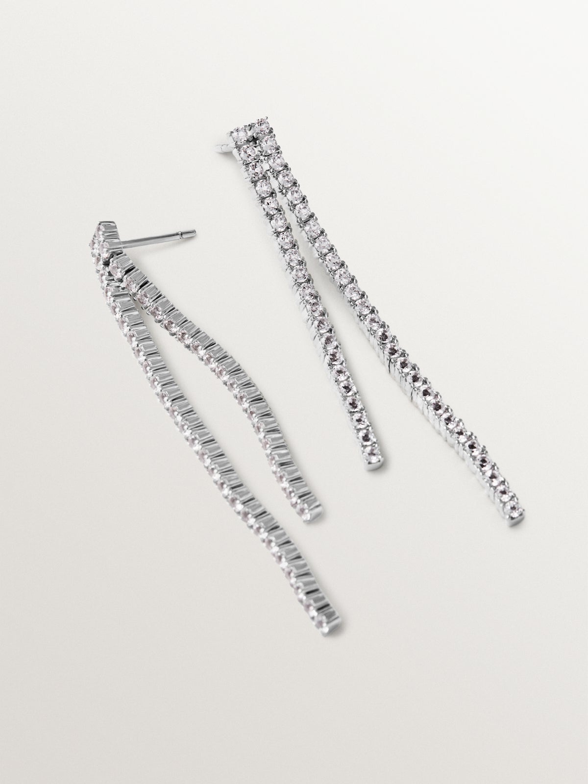 925 silver long earrings with white topaz