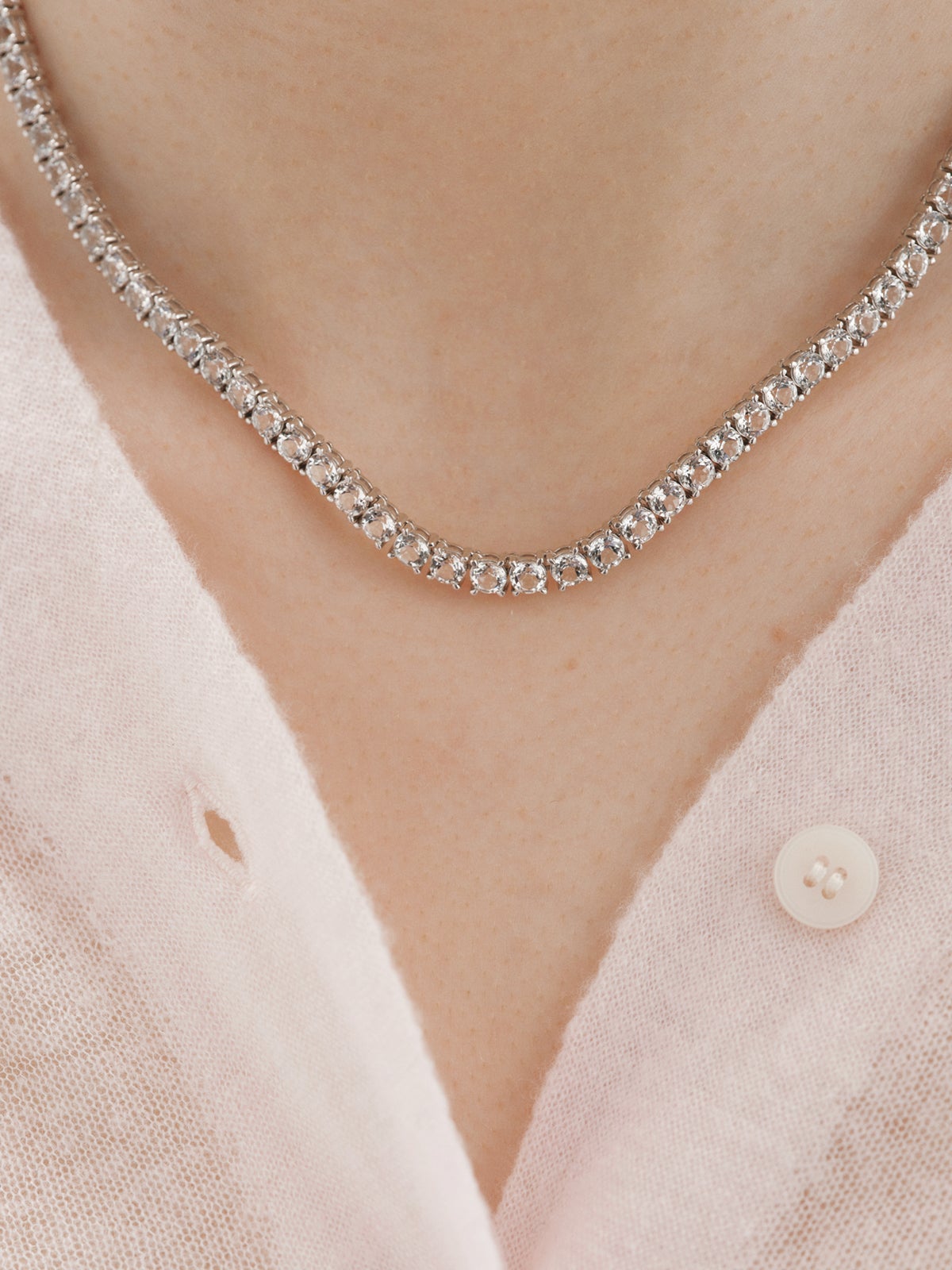 925 silver rivière necklace with white topaz