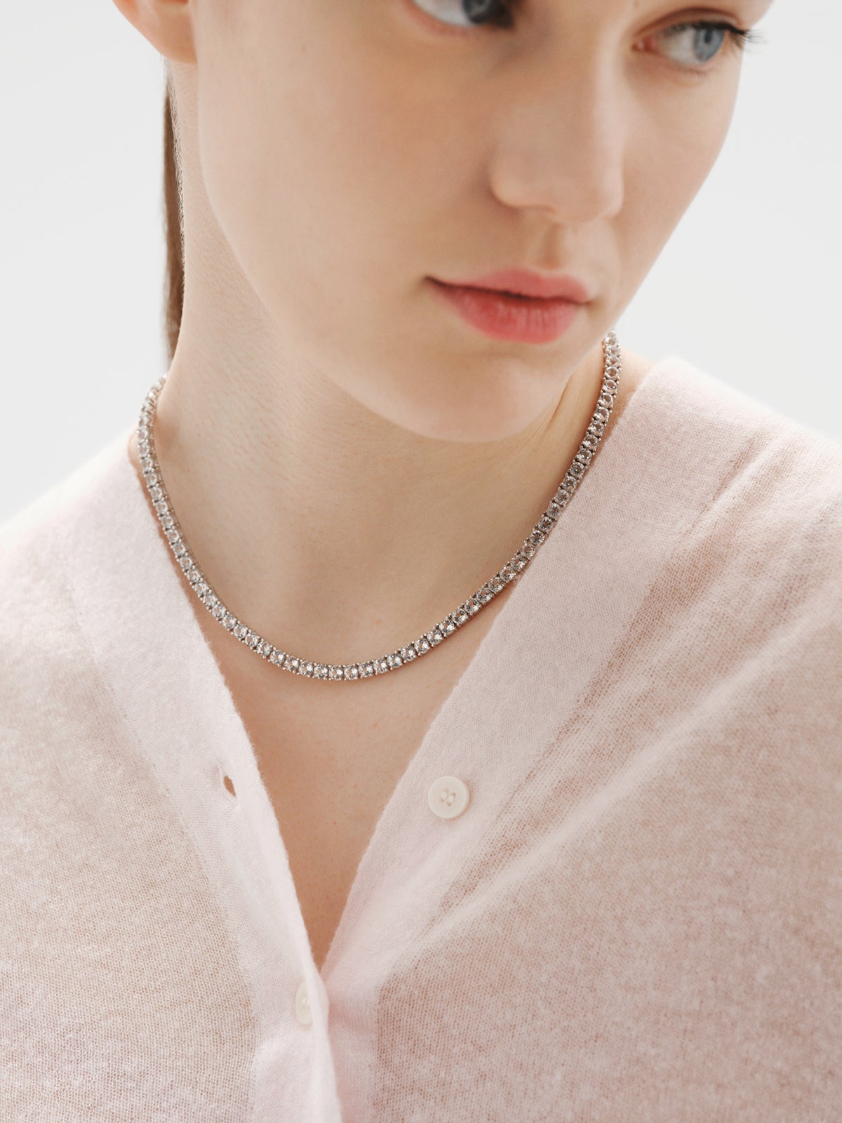 925 silver rivière necklace with white topaz