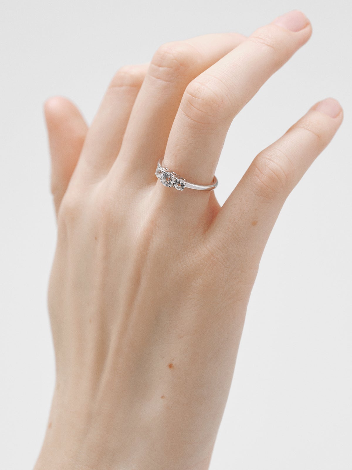 Triplet ring in 925 silver with white quartz