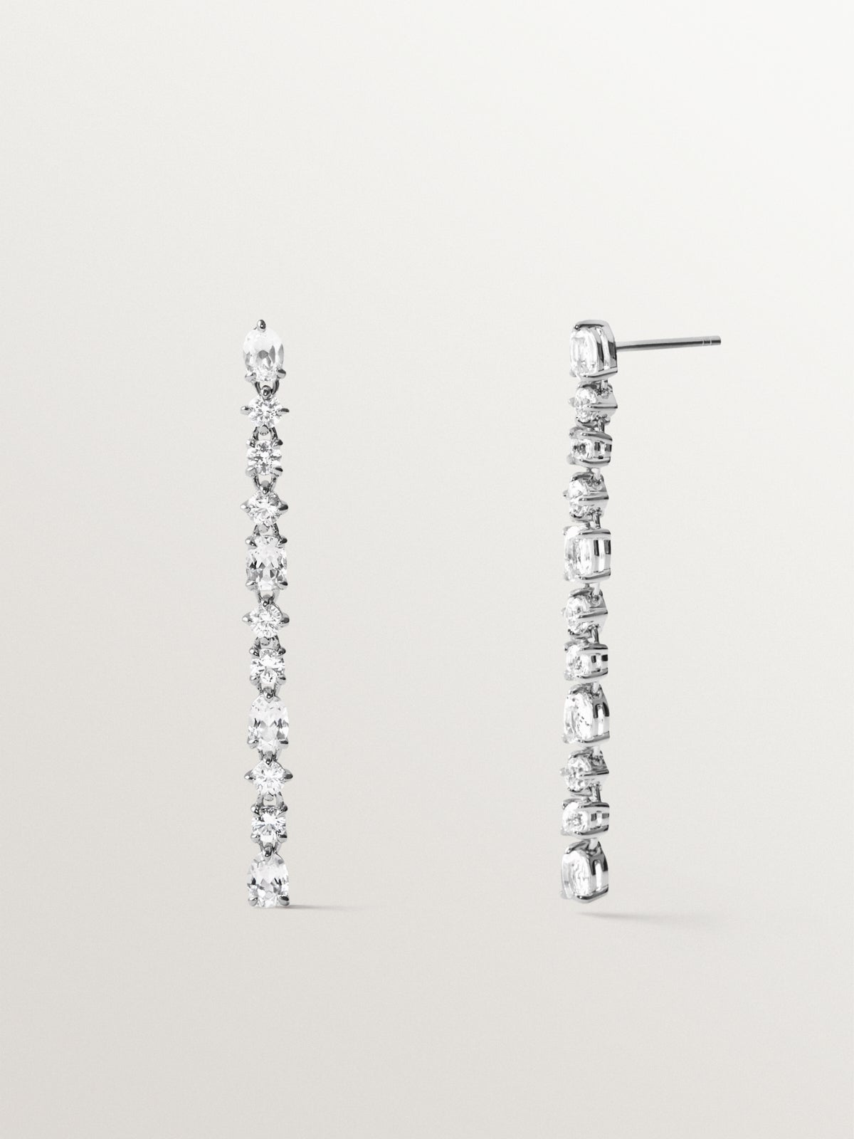 925 silver long earrings with white topaz