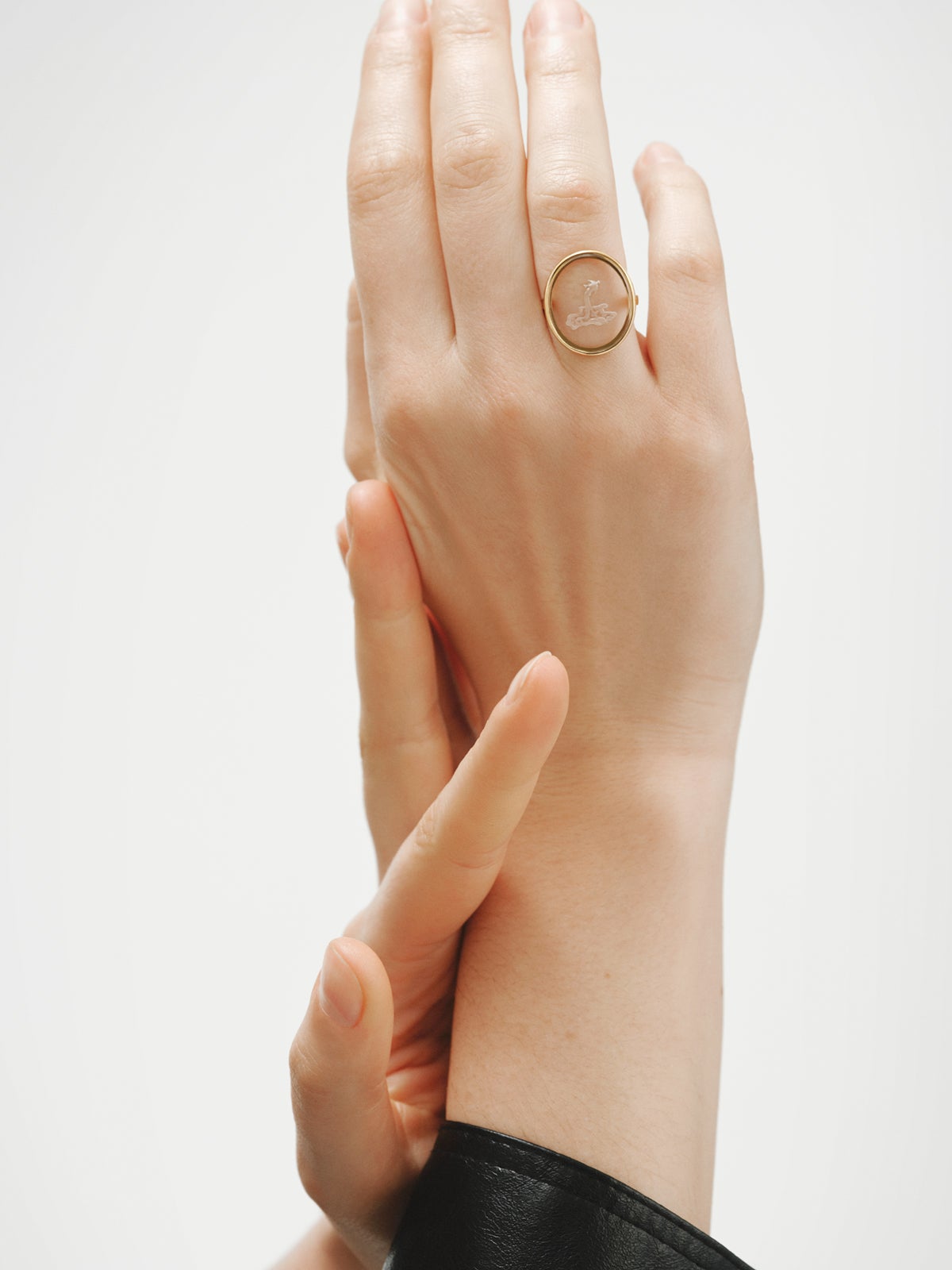 Aquarius Signet Ring in 925 Silver Plated in 18K Yellow Gold and Rock Crystal