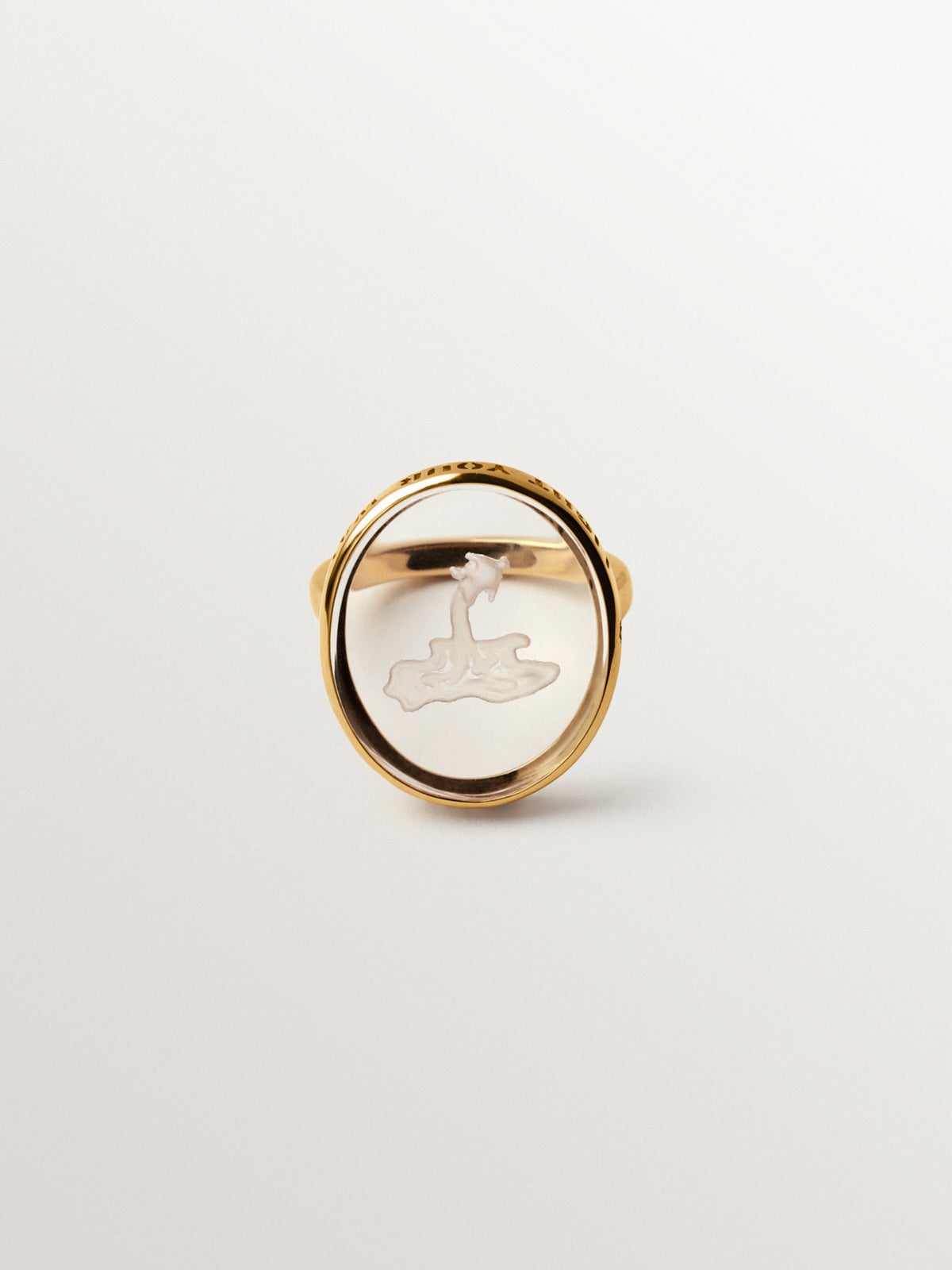 Aquarius Signet Ring in 925 Silver Plated in 18K Yellow Gold and Rock Crystal