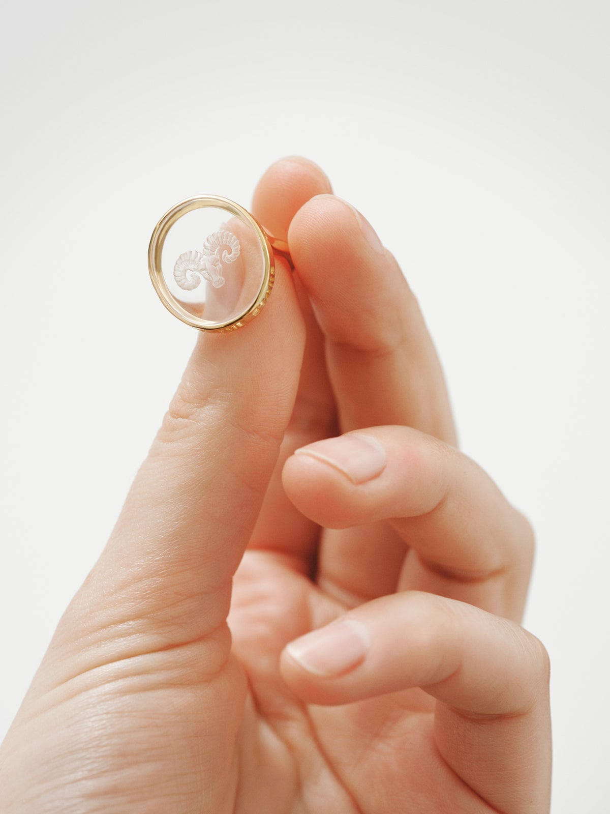 Aries signet ring in 925 silver plated in 18K yellow gold and rock crystal