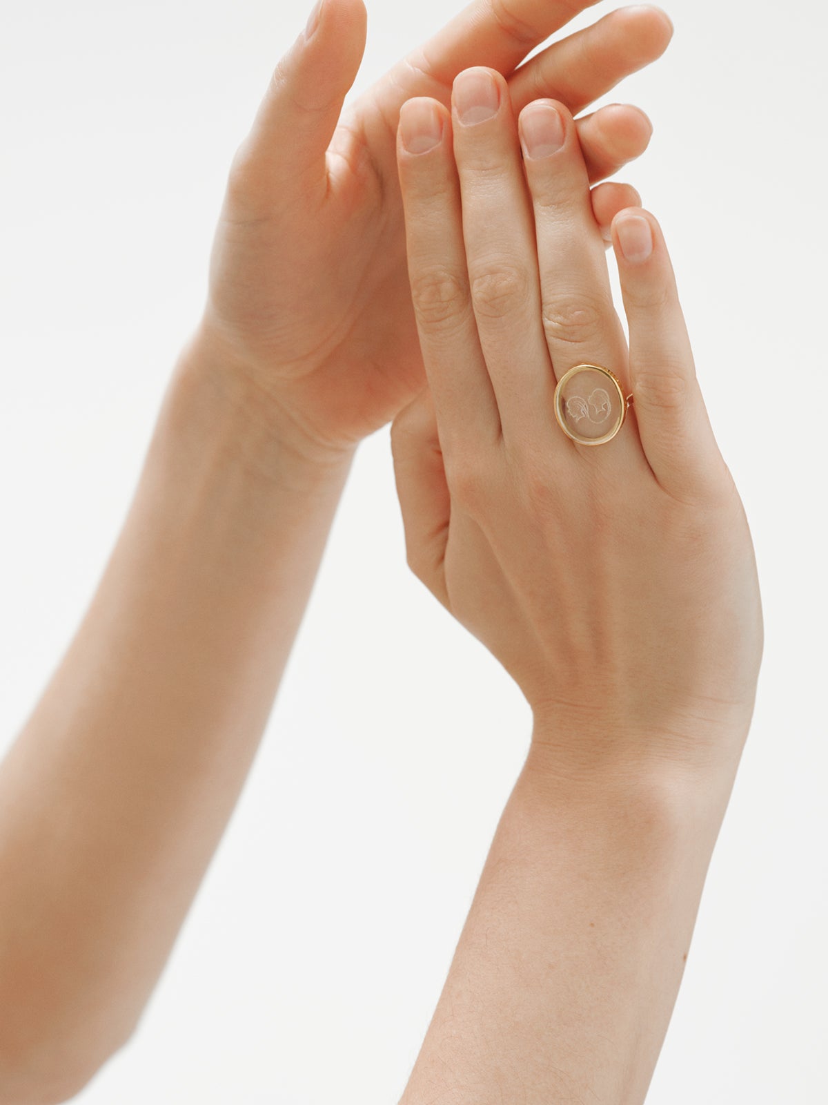 Gemini signet ring in 925 silver plated in 18K yellow gold and rock crystal