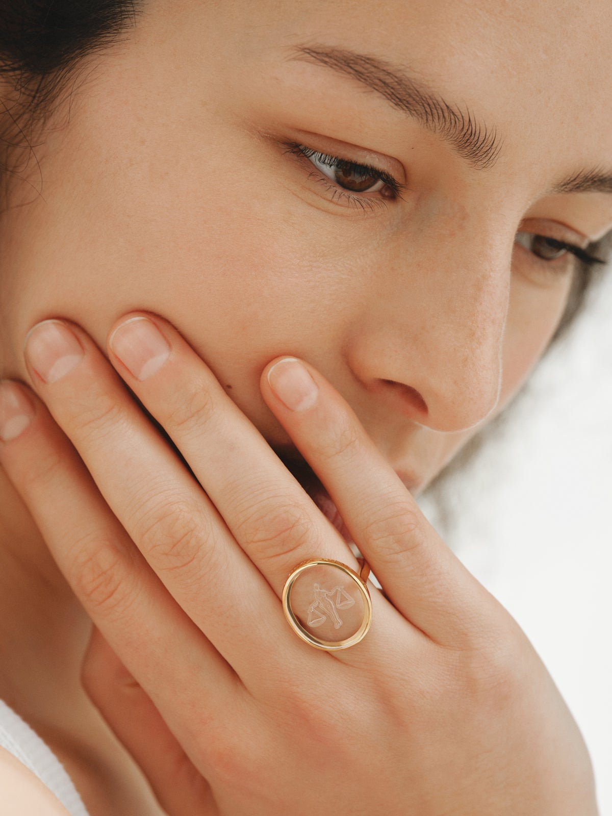 Signet ring Libra in 925 silver plated in 18K yellow gold and rock crystal