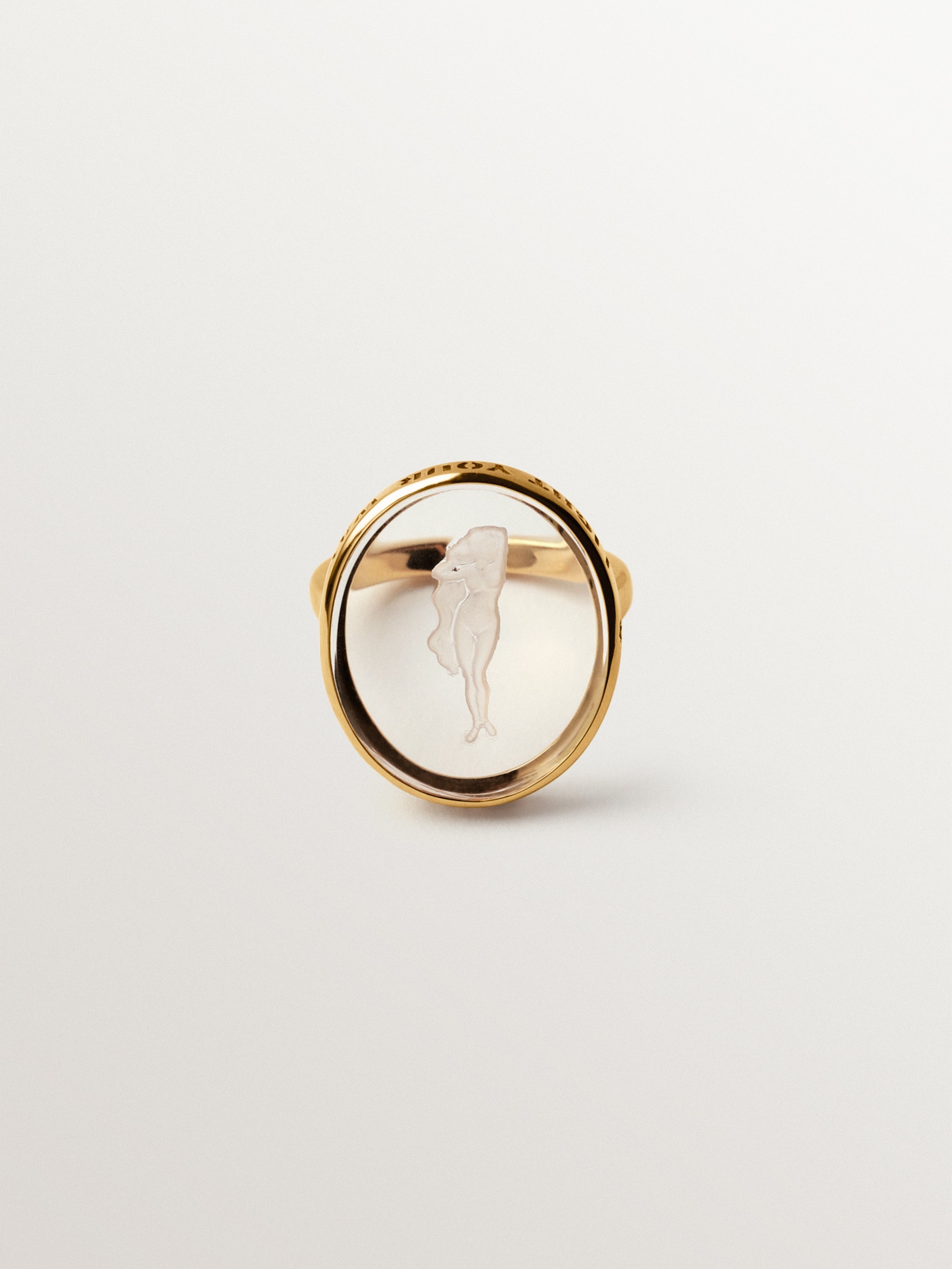 Virgo signet ring in 925 silver plated in 18K yellow gold and rock crystal