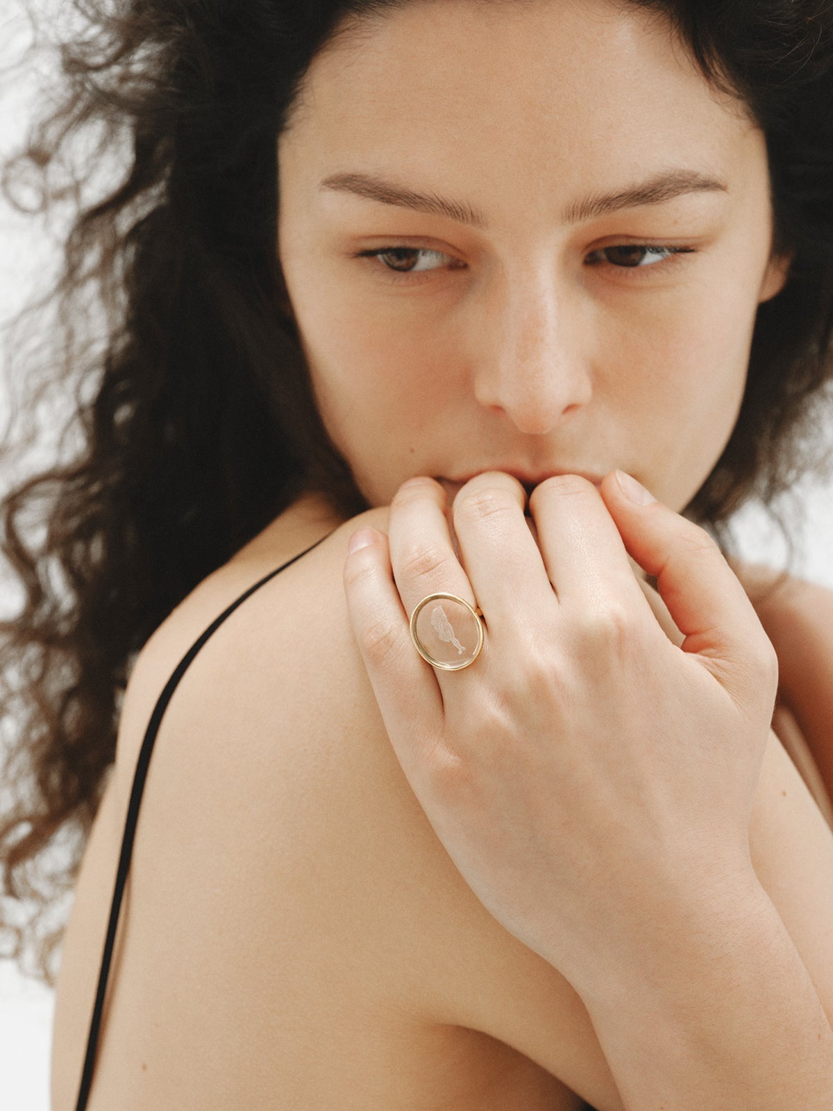 Virgo signet ring in 925 silver plated in 18K yellow gold and rock crystal