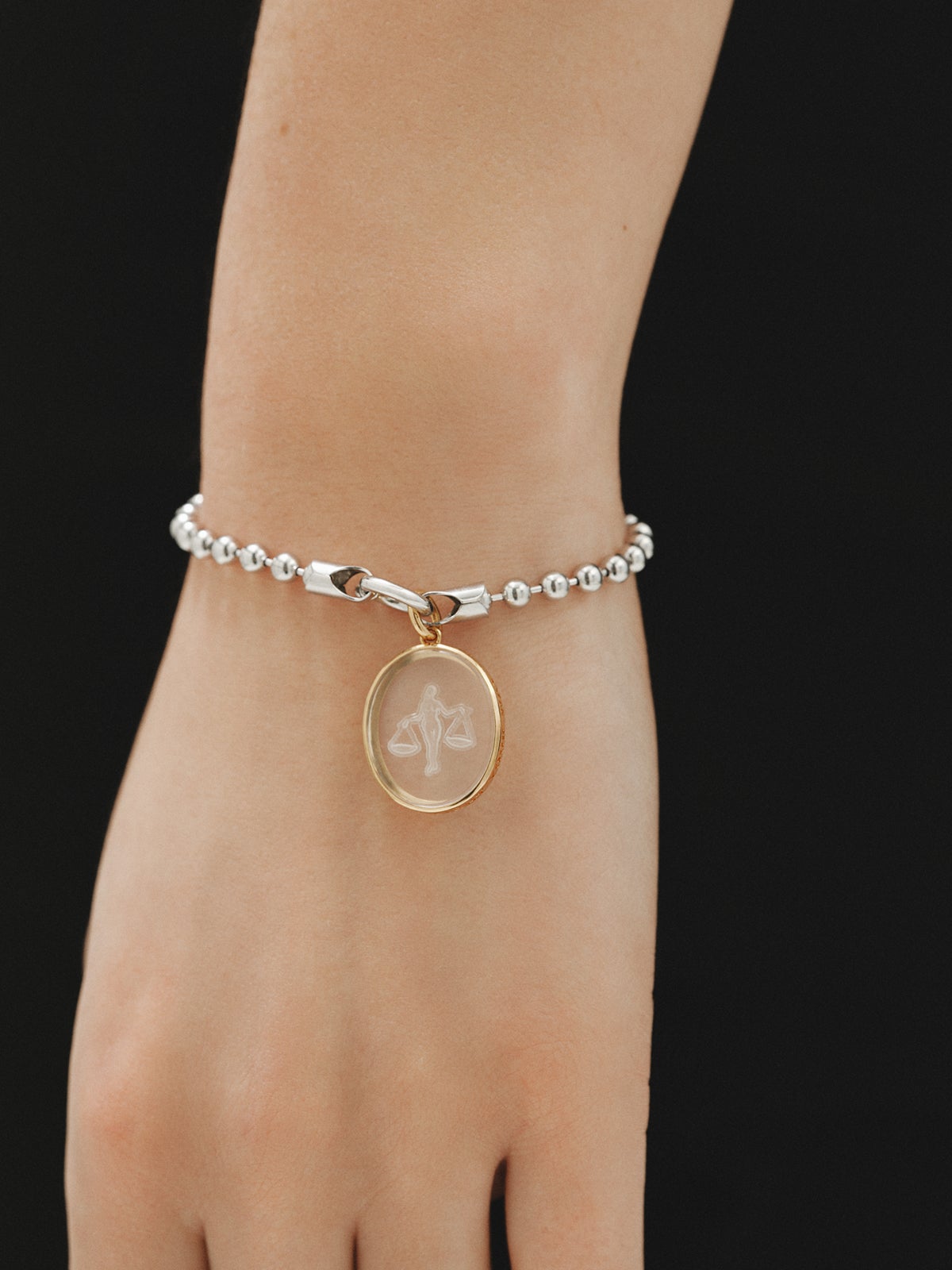 Libra charm in 925 silver plated in 18K yellow gold and rock crystal