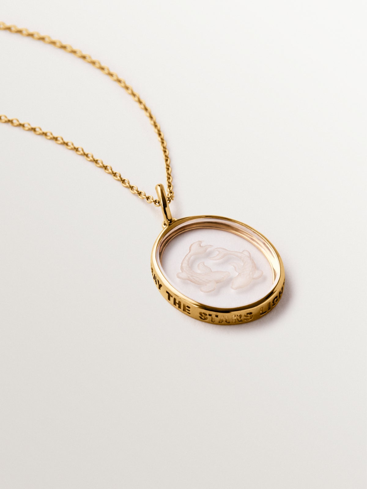 Pisces charm in 925 silver plated in 18K yellow gold and rock crystal