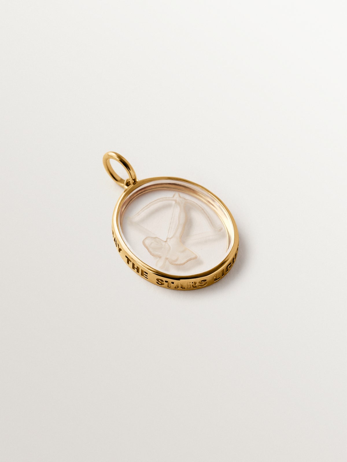 Sagittarius charm in 925 silver plated in 18K yellow gold and rock crystal