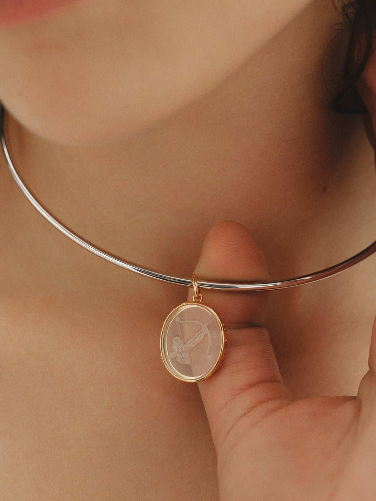 Sagittarius charm in 925 silver plated in 18K yellow gold and rock crystal