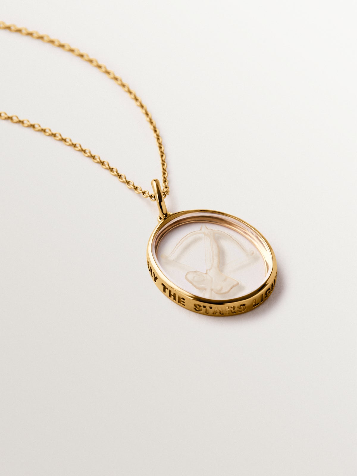 Sagittarius charm in 925 silver plated in 18K yellow gold and rock crystal