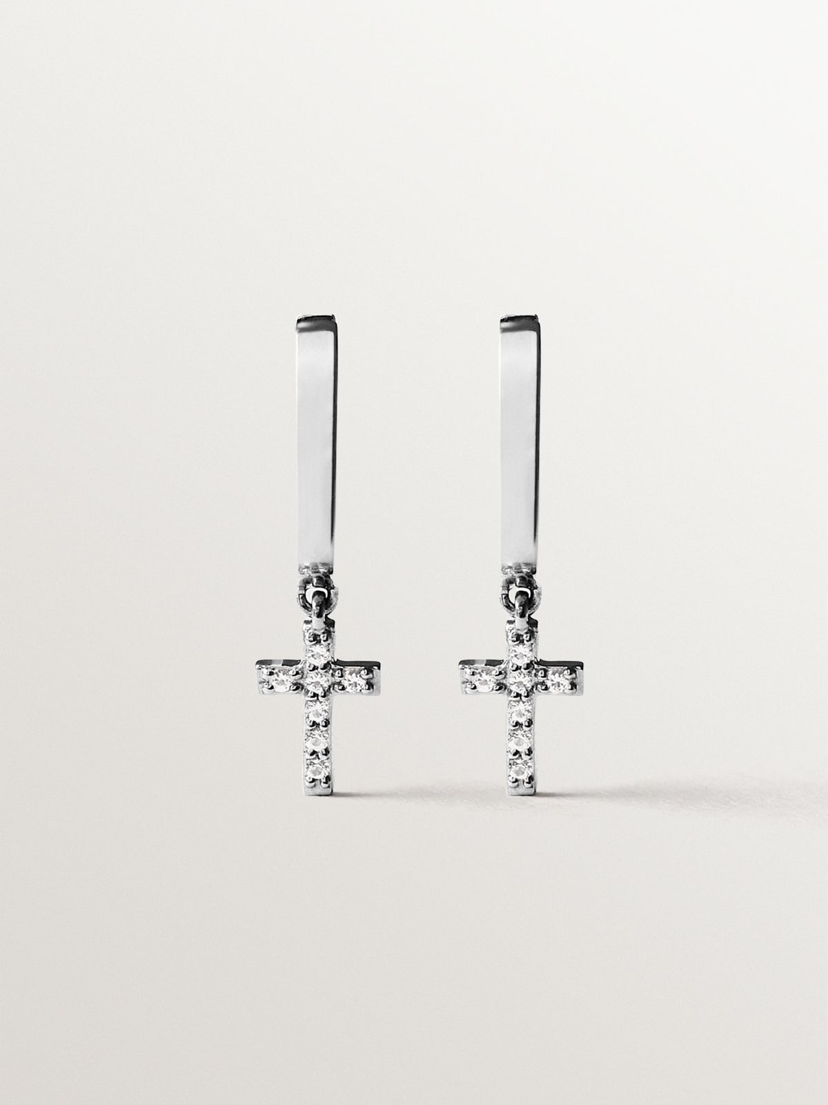 925 silver hoop earrings with white topaz and cross shape