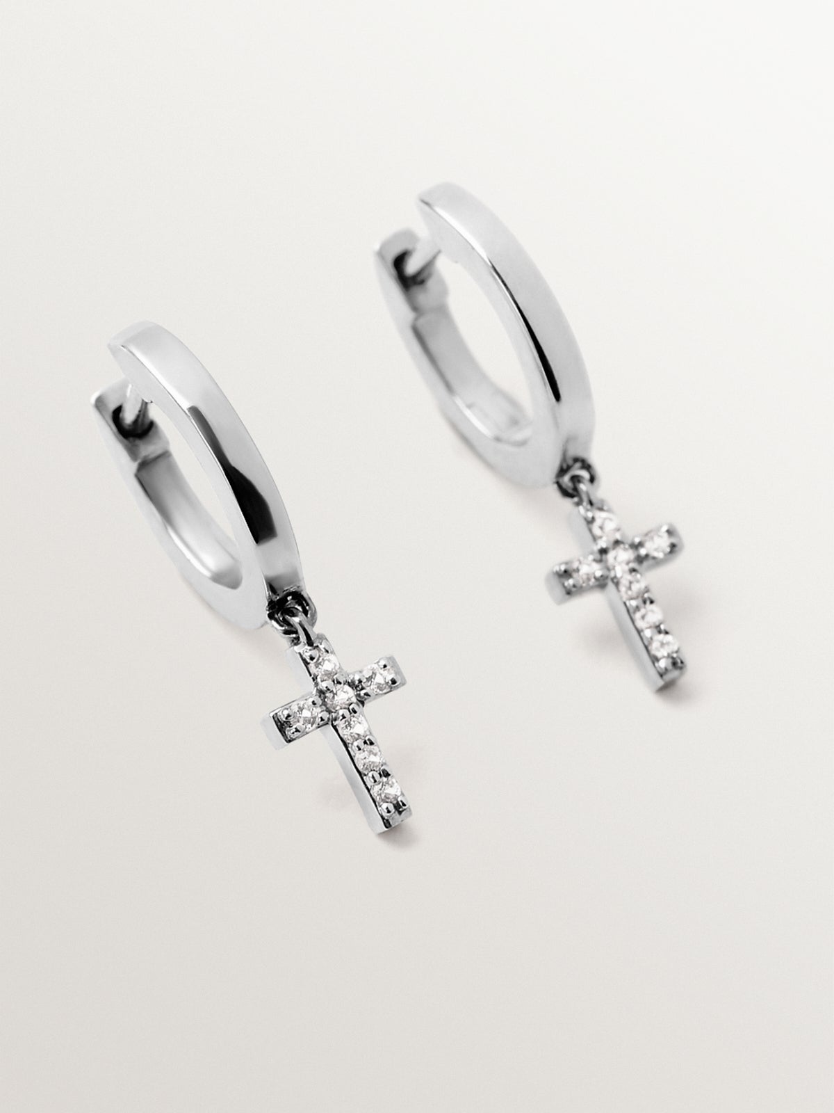 925 silver hoop earrings with white topaz and cross shape