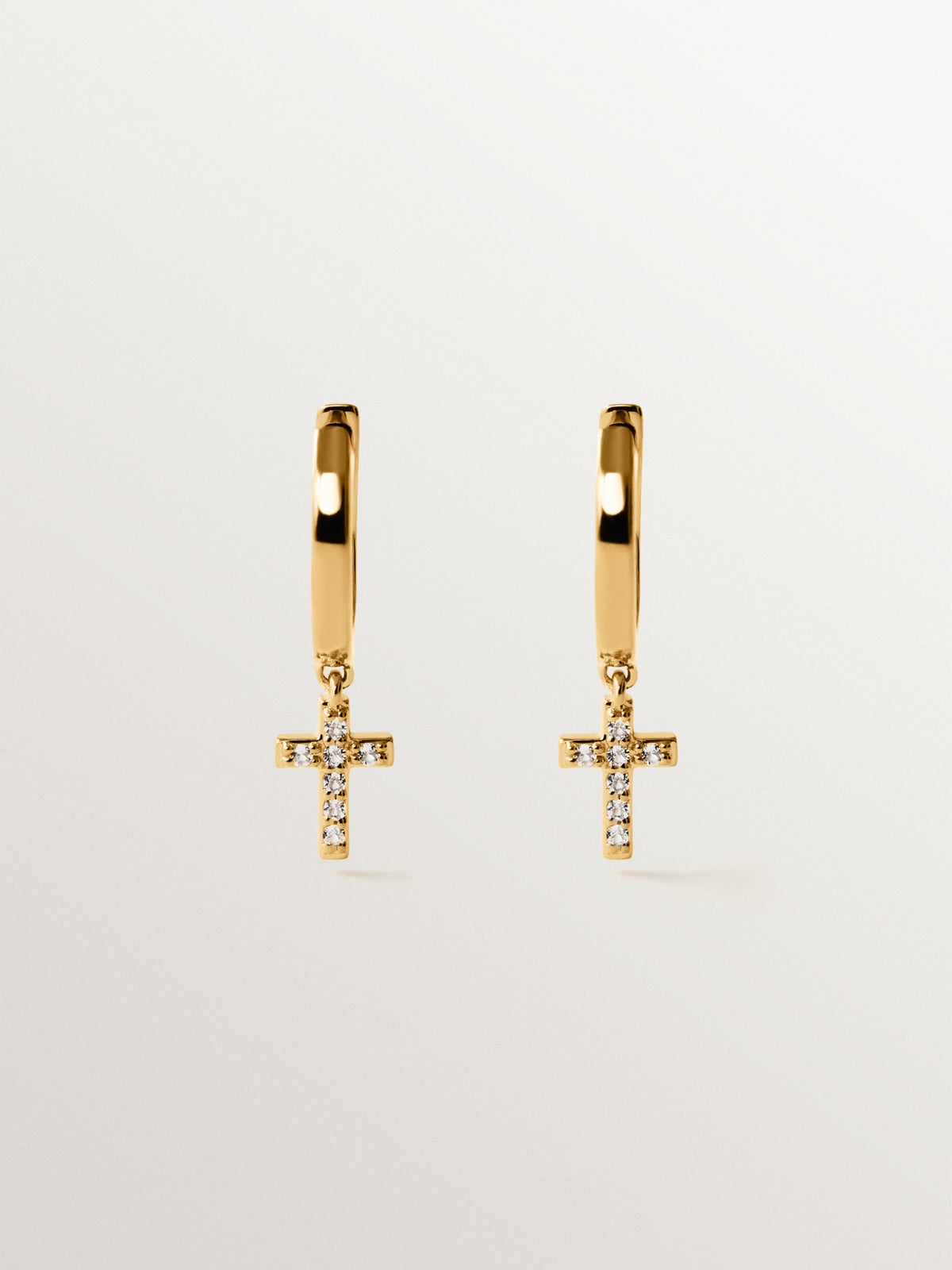 18K yellow gold plated 925 silver hoop earrings with white topaz and cross shape