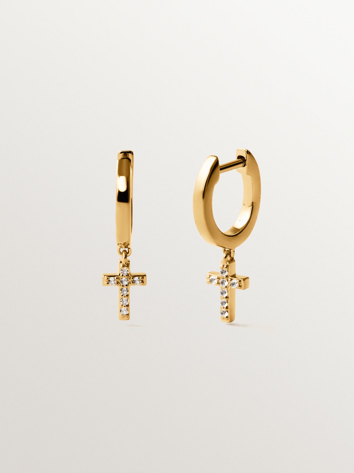18K yellow gold plated 925 silver hoop earrings with white topaz and cross shape