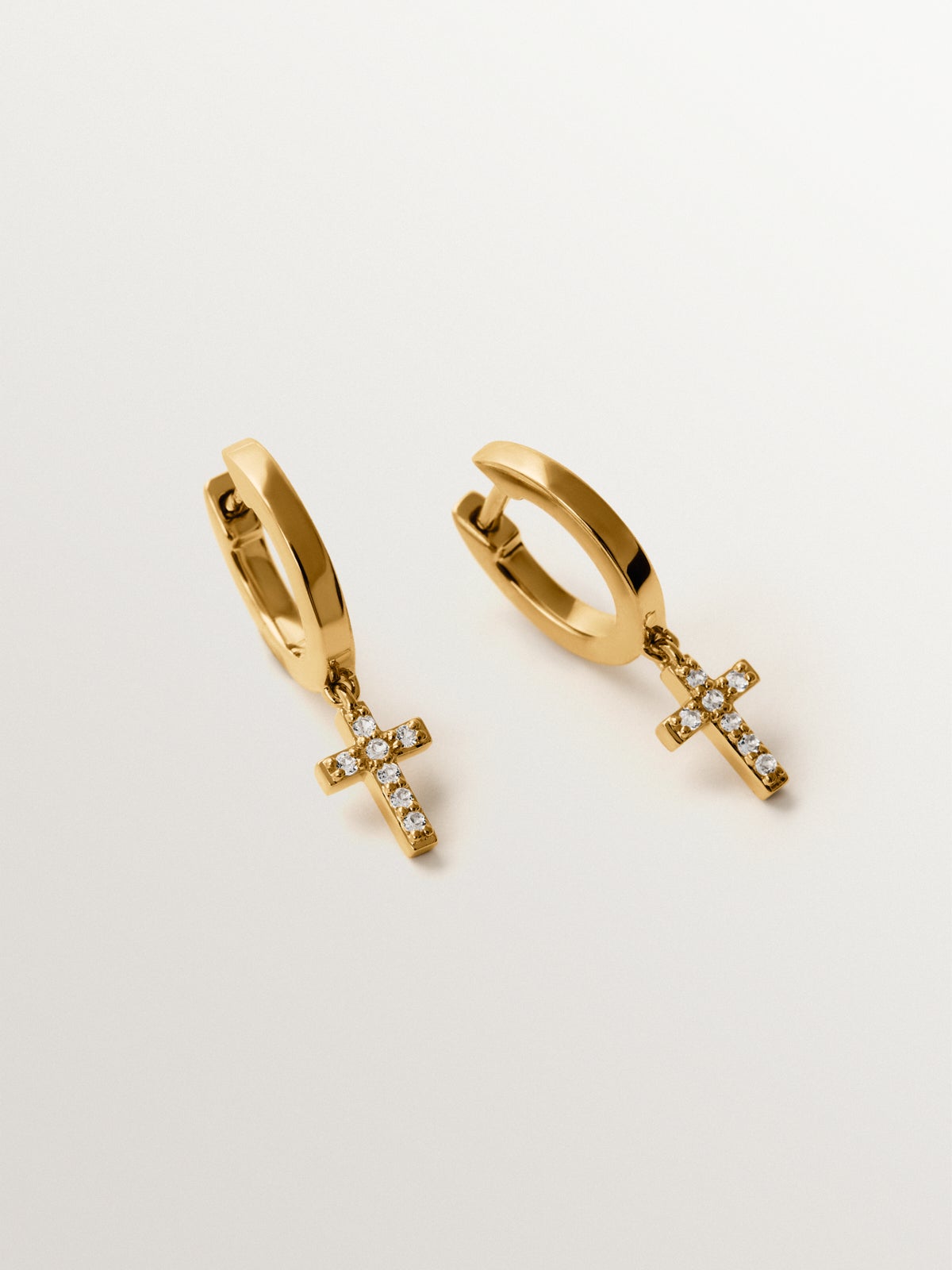 18K yellow gold plated 925 silver hoop earrings with white topaz and cross shape