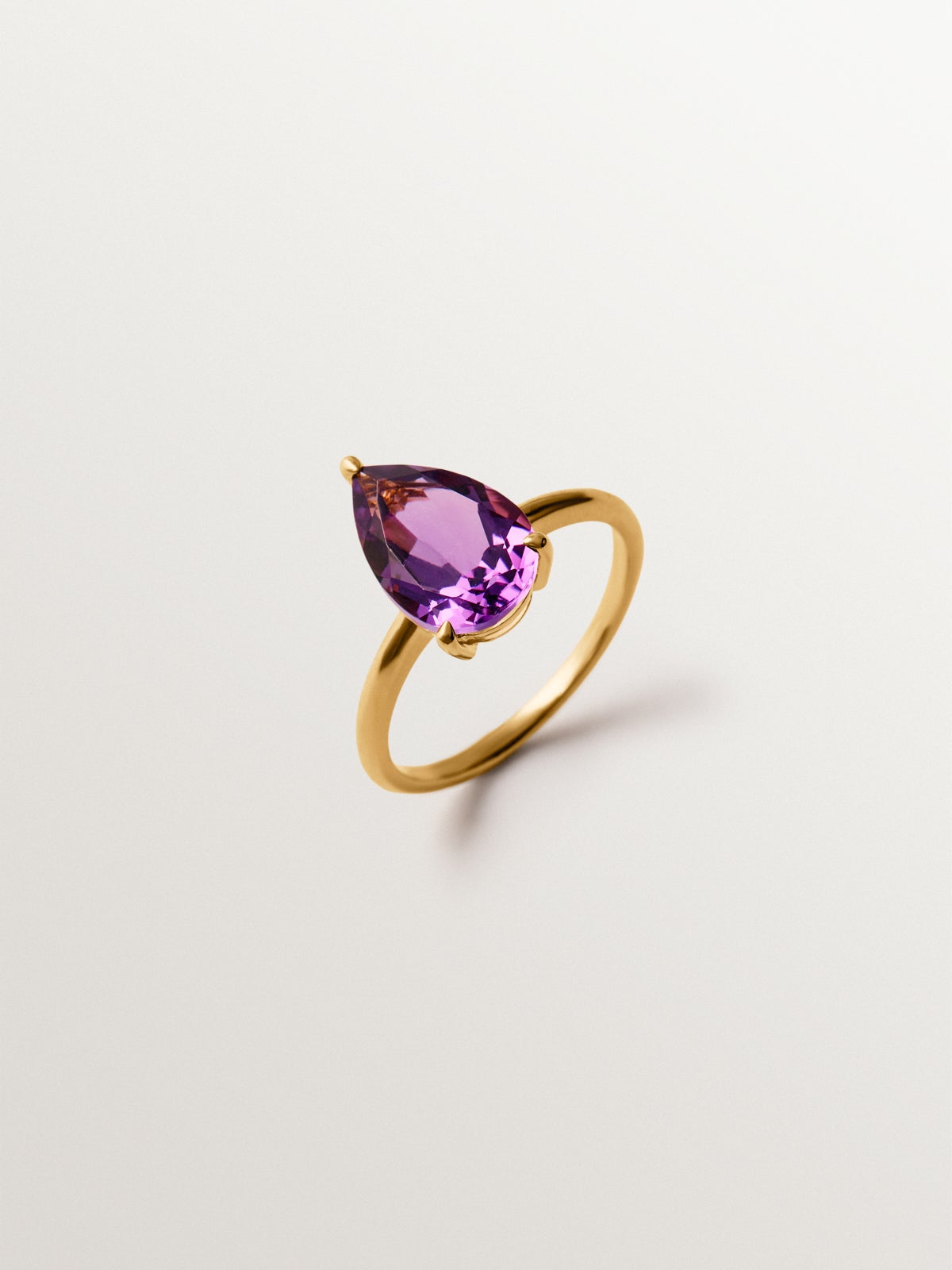 18K yellow gold plated 925 silver ring with pink amethyst