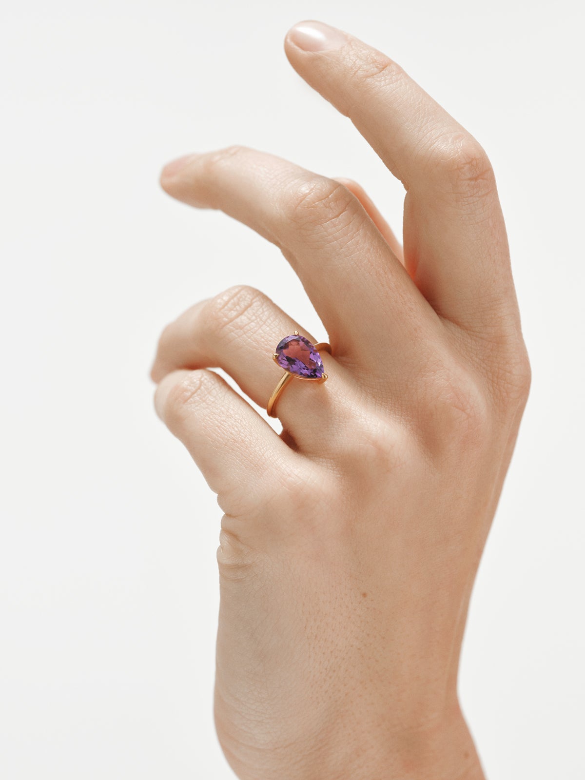 18K yellow gold plated 925 silver ring with pink amethyst