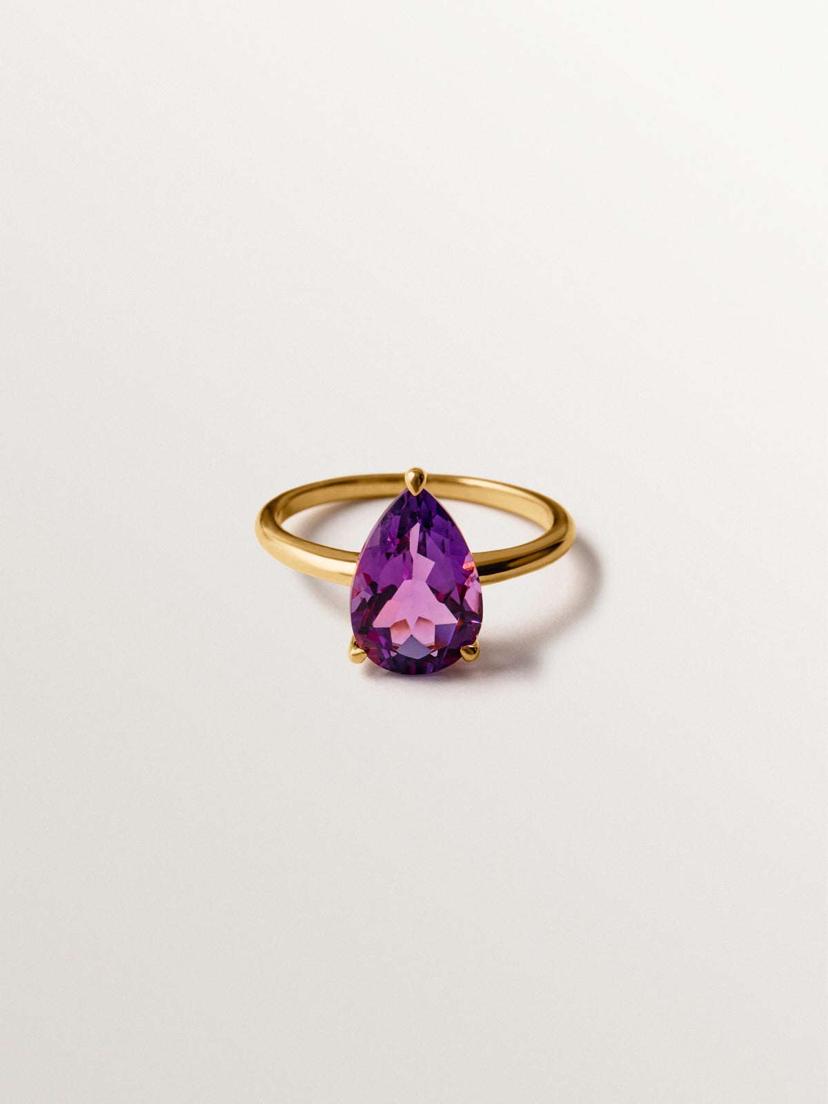 18K yellow gold plated 925 silver ring with pink amethyst
