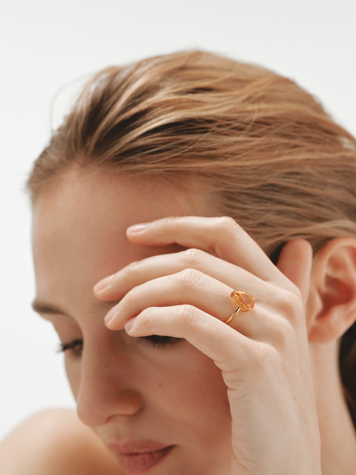 925 silver ring plated in 18K yellow gold with orange citrine
