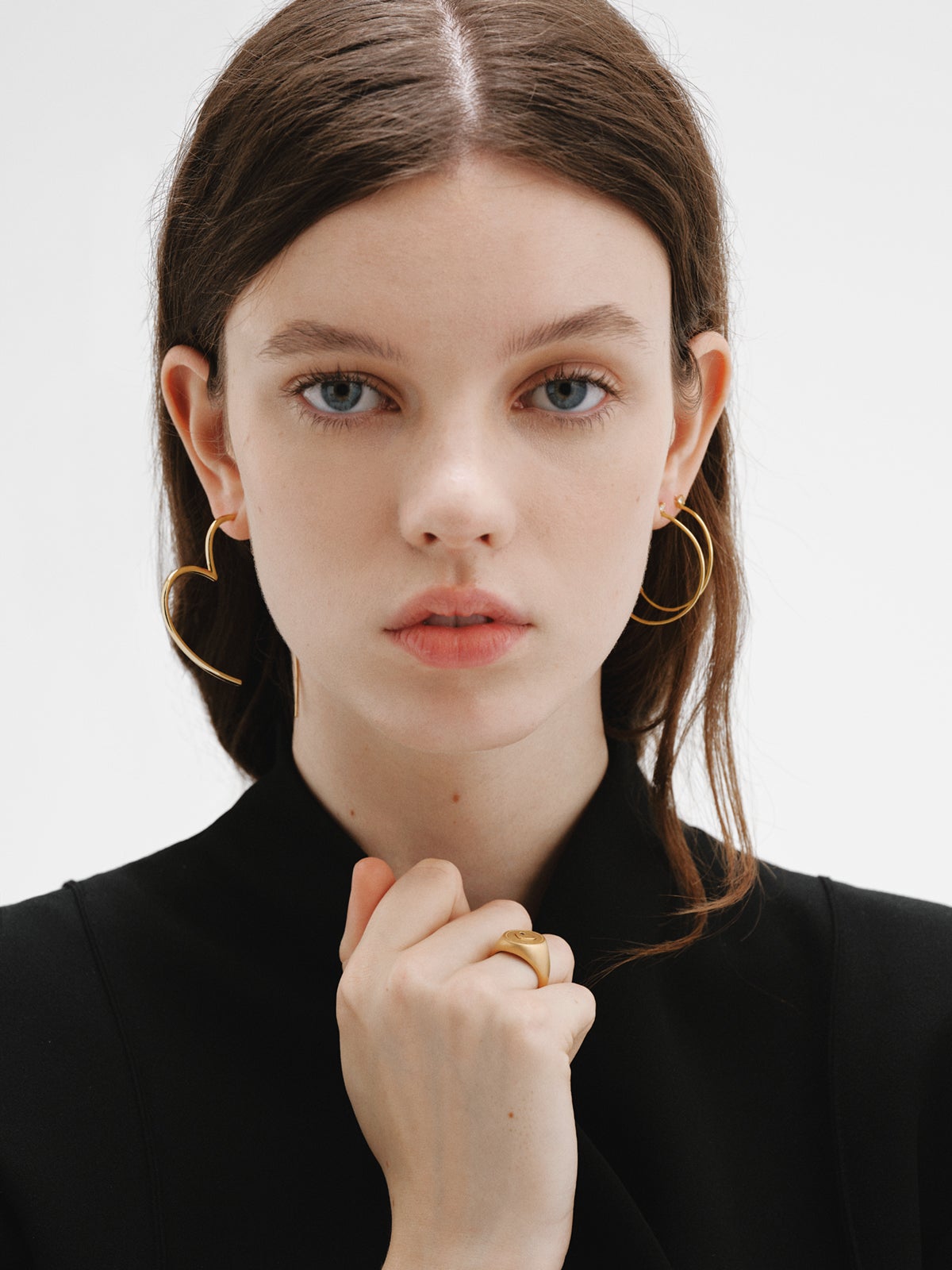 18K yellow gold plated silver earrings, white topaz and heart shape