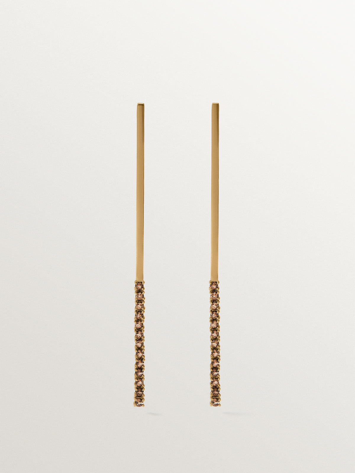 Long earrings in 18K gold-plated 925 sterling silver with smoky quartz