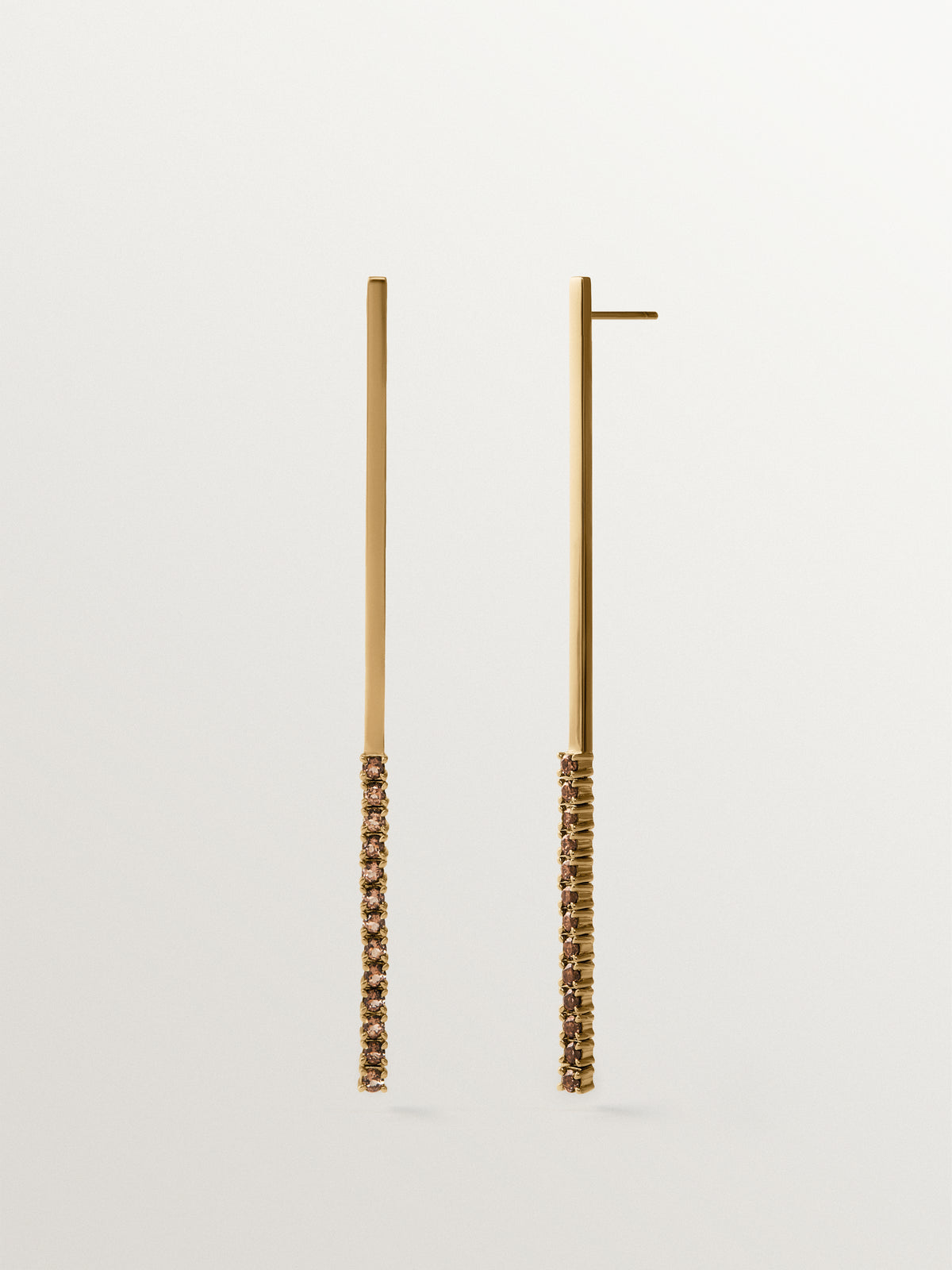 Long earrings in 18K gold-plated 925 sterling silver with smoky quartz