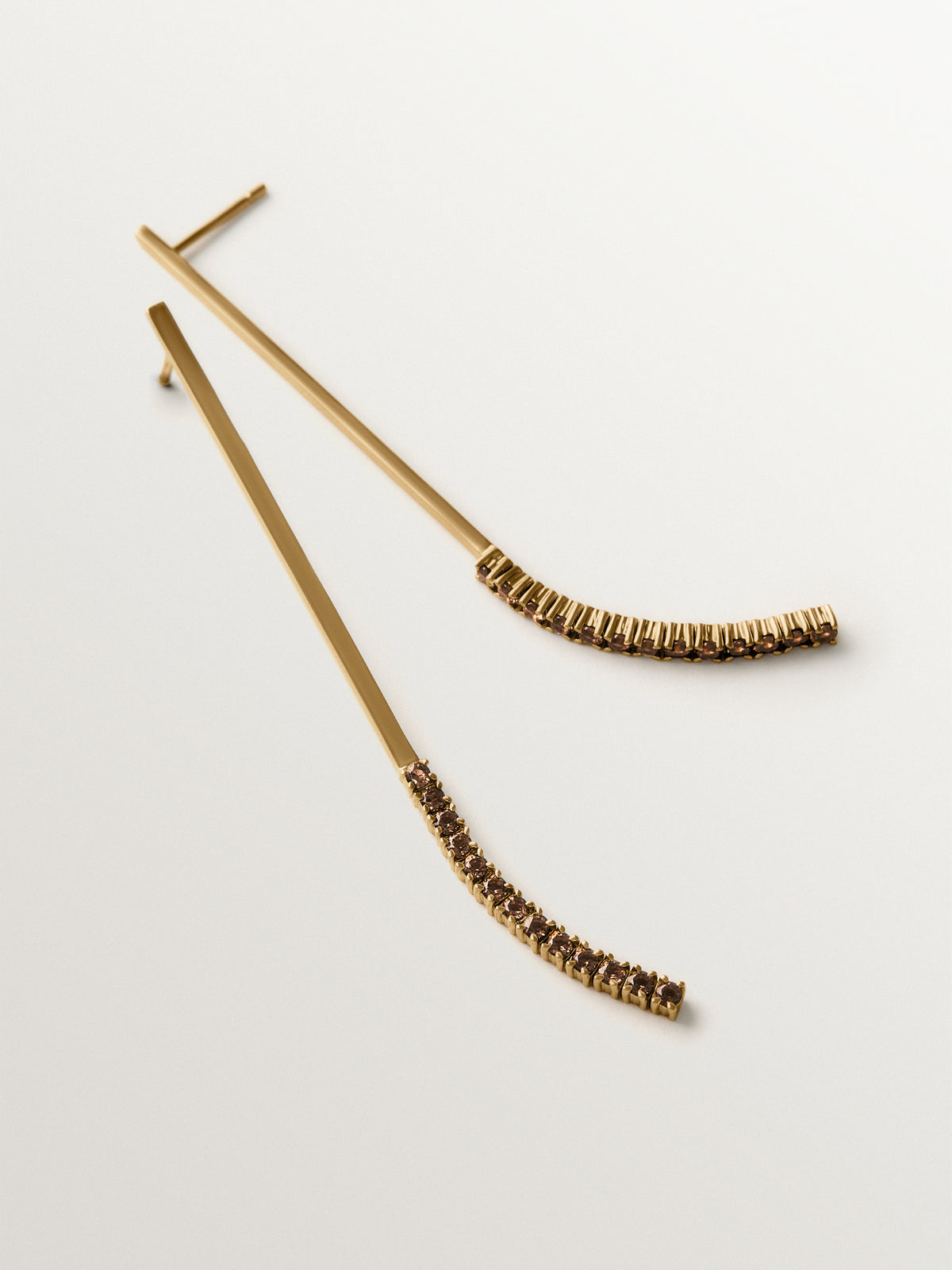 Long earrings in 18K gold-plated 925 sterling silver with smoky quartz