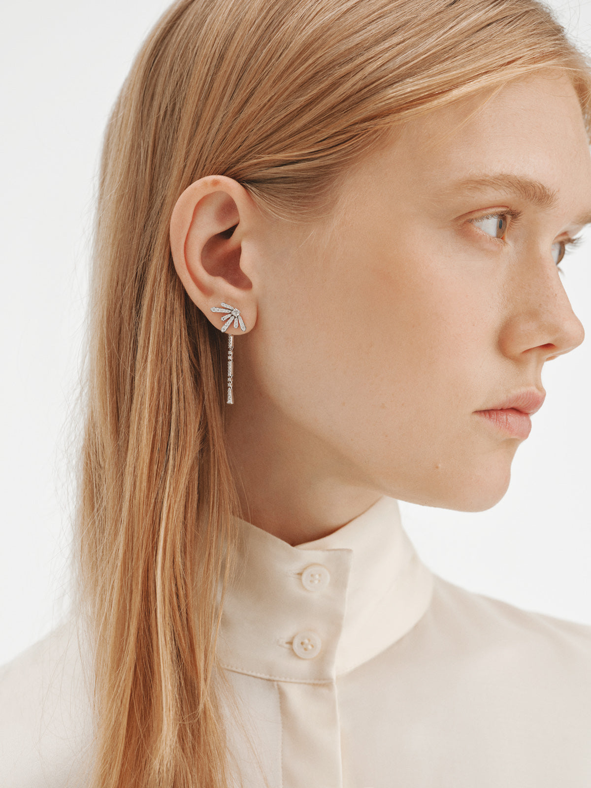 925 silver long earrings with lab grown diamonds