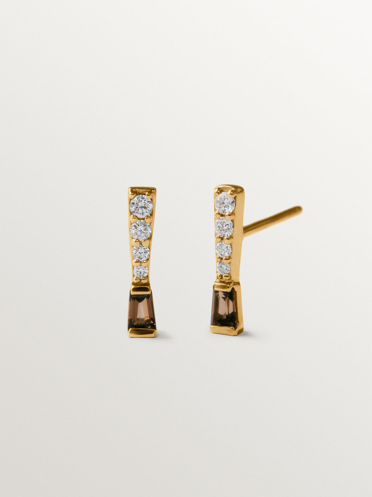 9K yellow gold earrings with diamonds and brown quartz