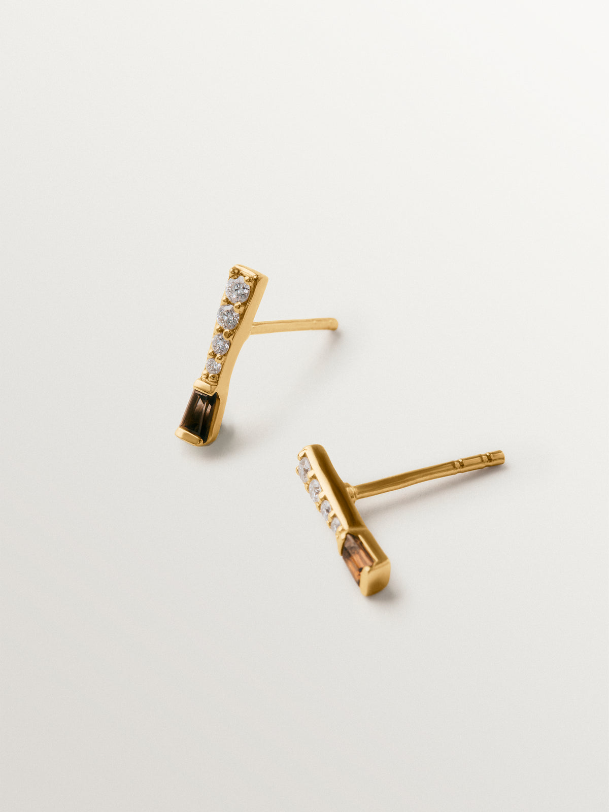 9K yellow gold earrings with diamonds and brown quartz