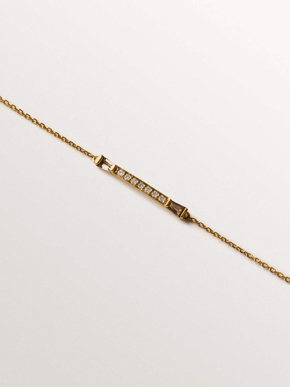 9K yellow gold bracelet with diamonds and brown quartz