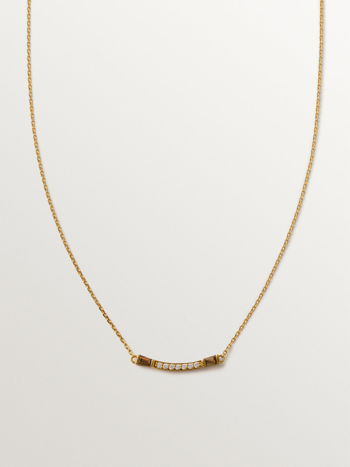 9K yellow gold necklace with diamonds and brown quartz