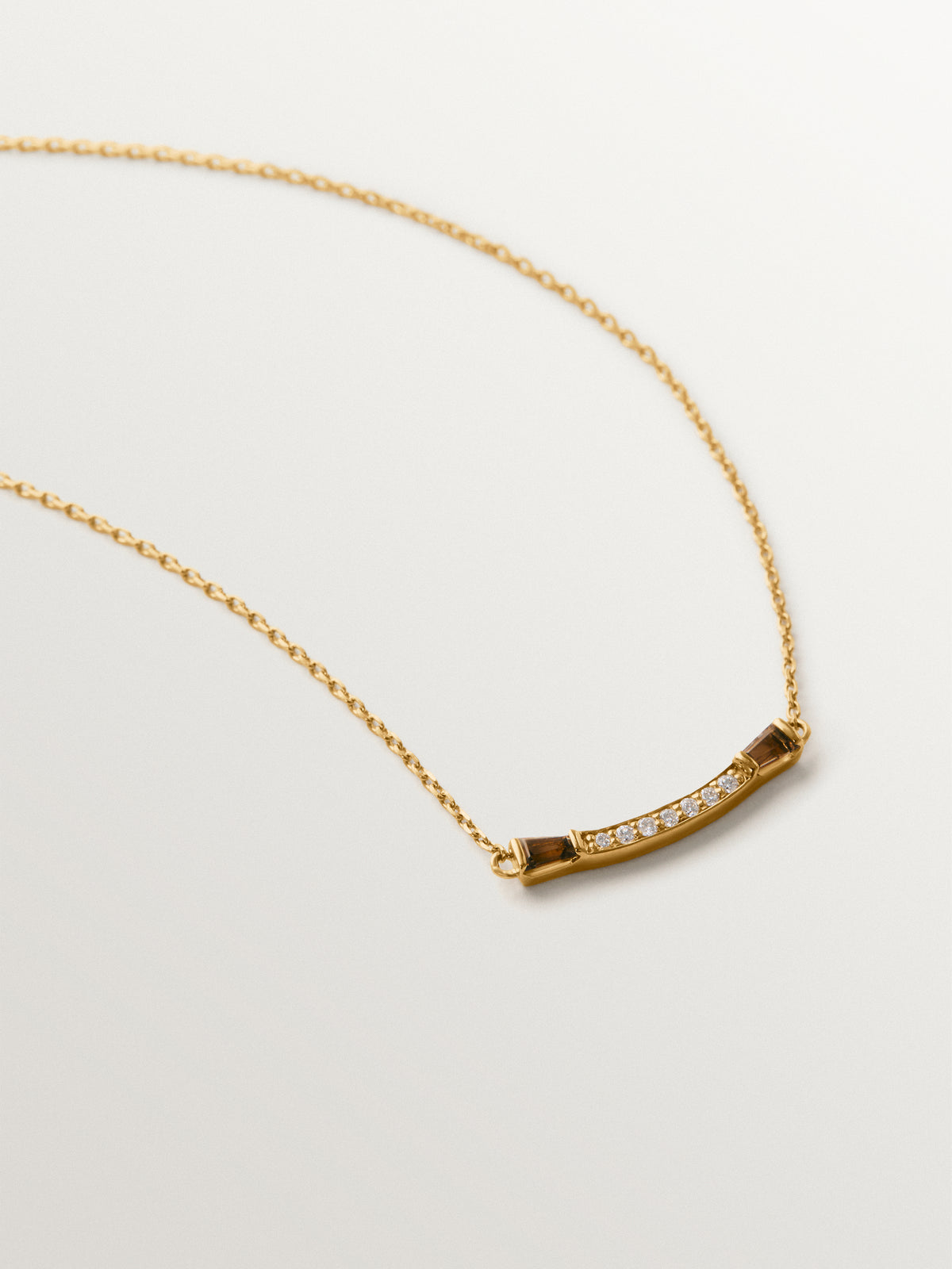9K yellow gold necklace with diamonds and brown quartz