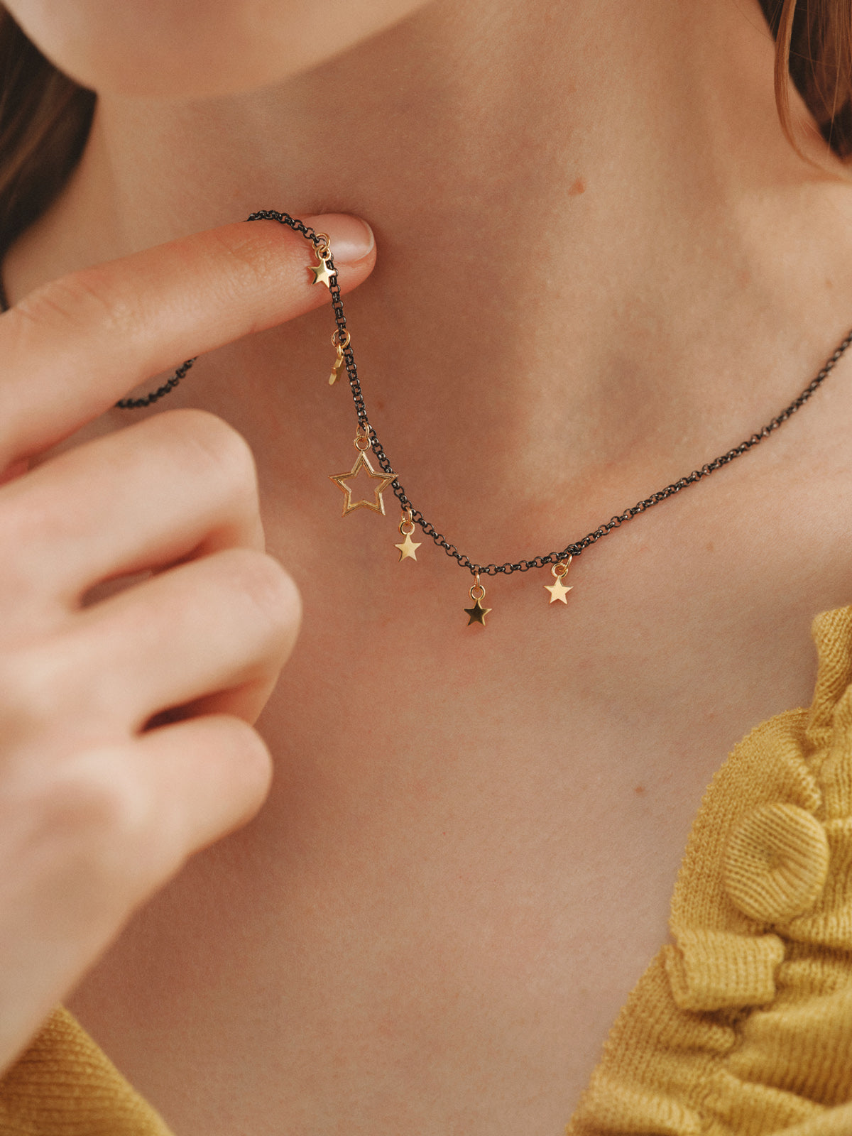 Two-tone necklace in 925 silver plated in 18K yellow gold with star motifs