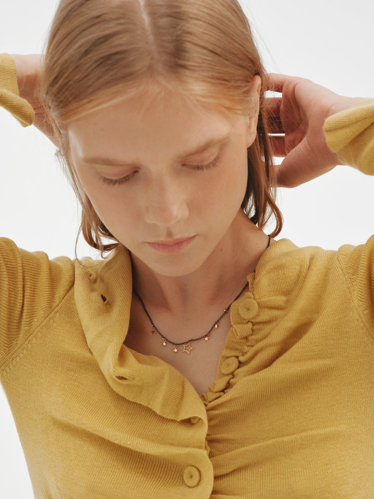 Two-tone necklace in 925 silver plated in 18K yellow gold with star motifs