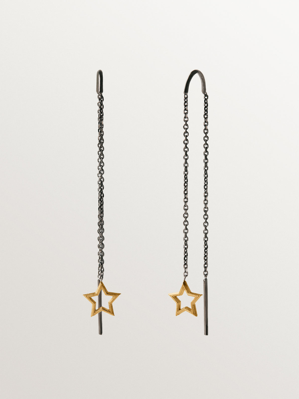 Long two-tone star earrings in 925 sterling silver with 18K gold plating