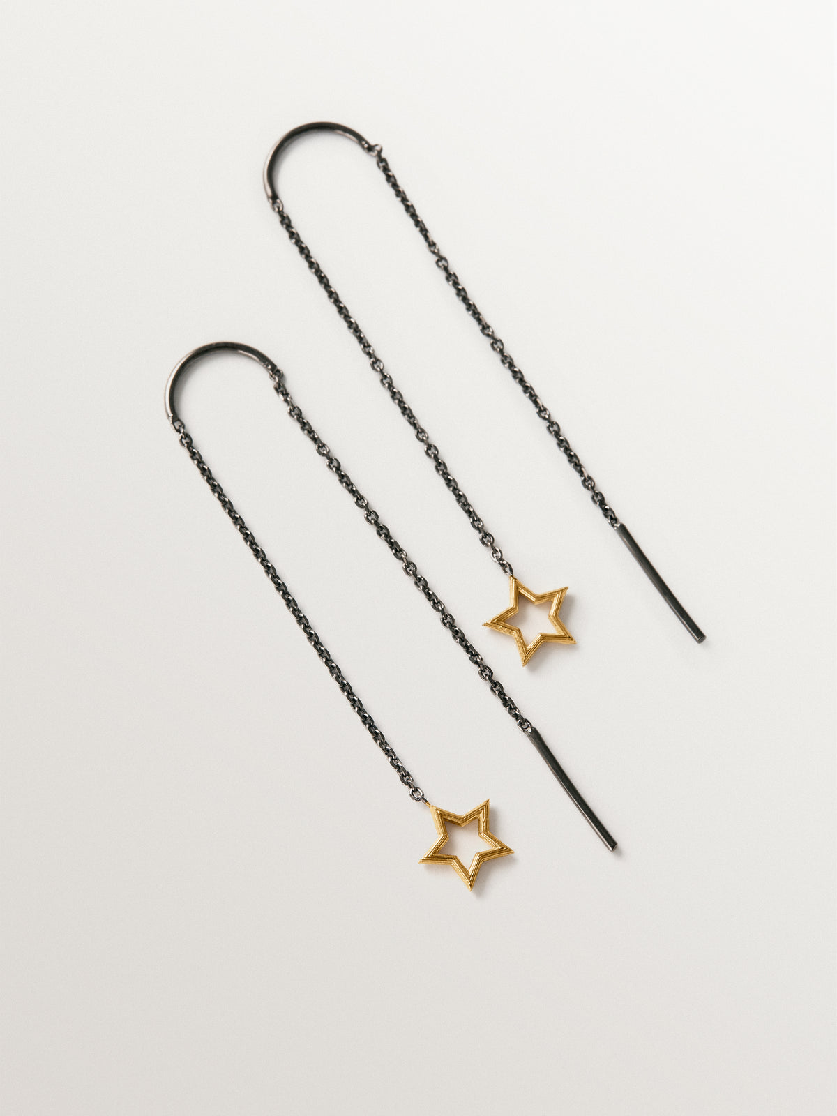 Long two-tone star earrings in 925 sterling silver with 18K gold plating