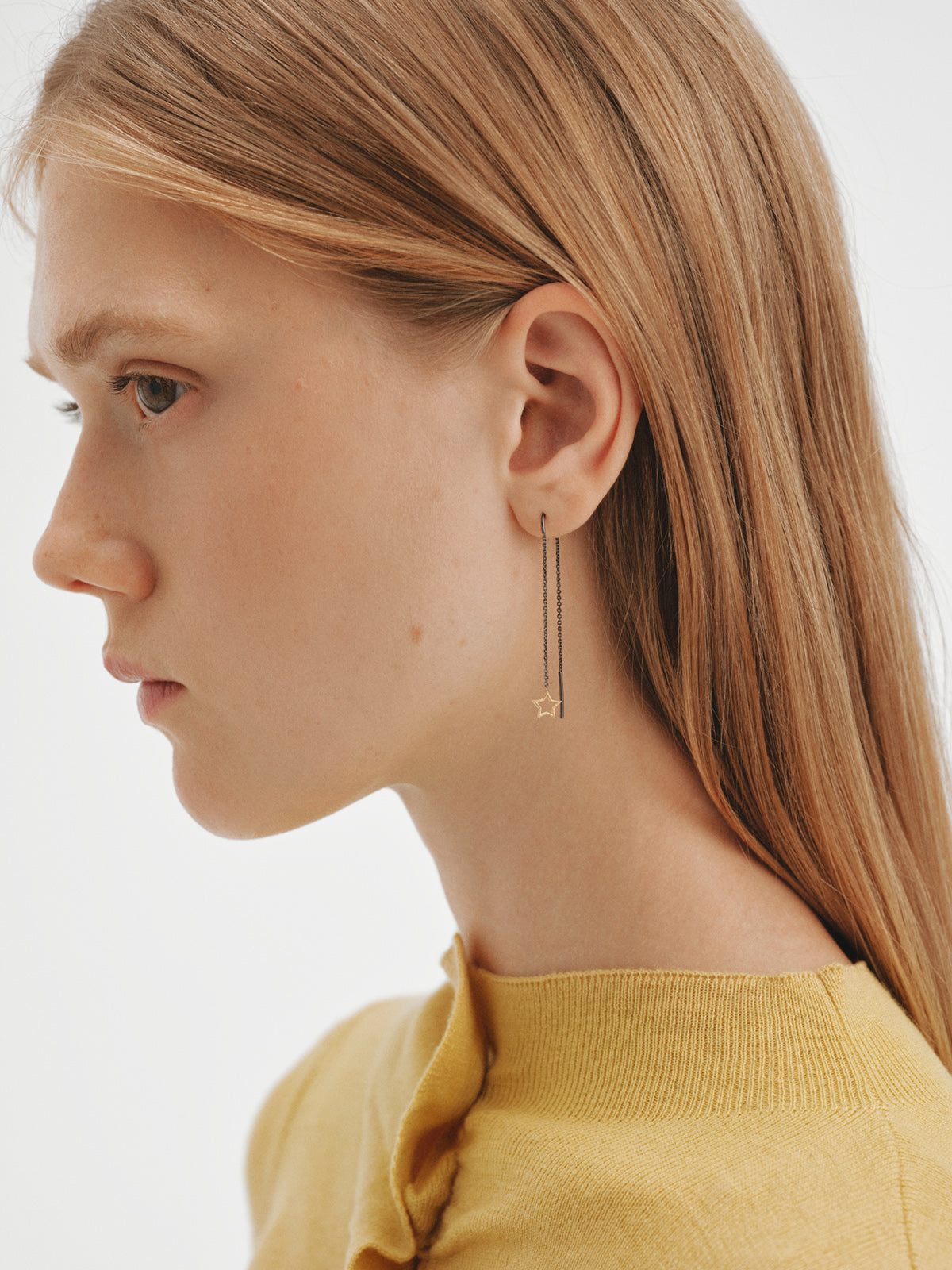 Long two-tone star earrings in 925 sterling silver with 18K gold plating